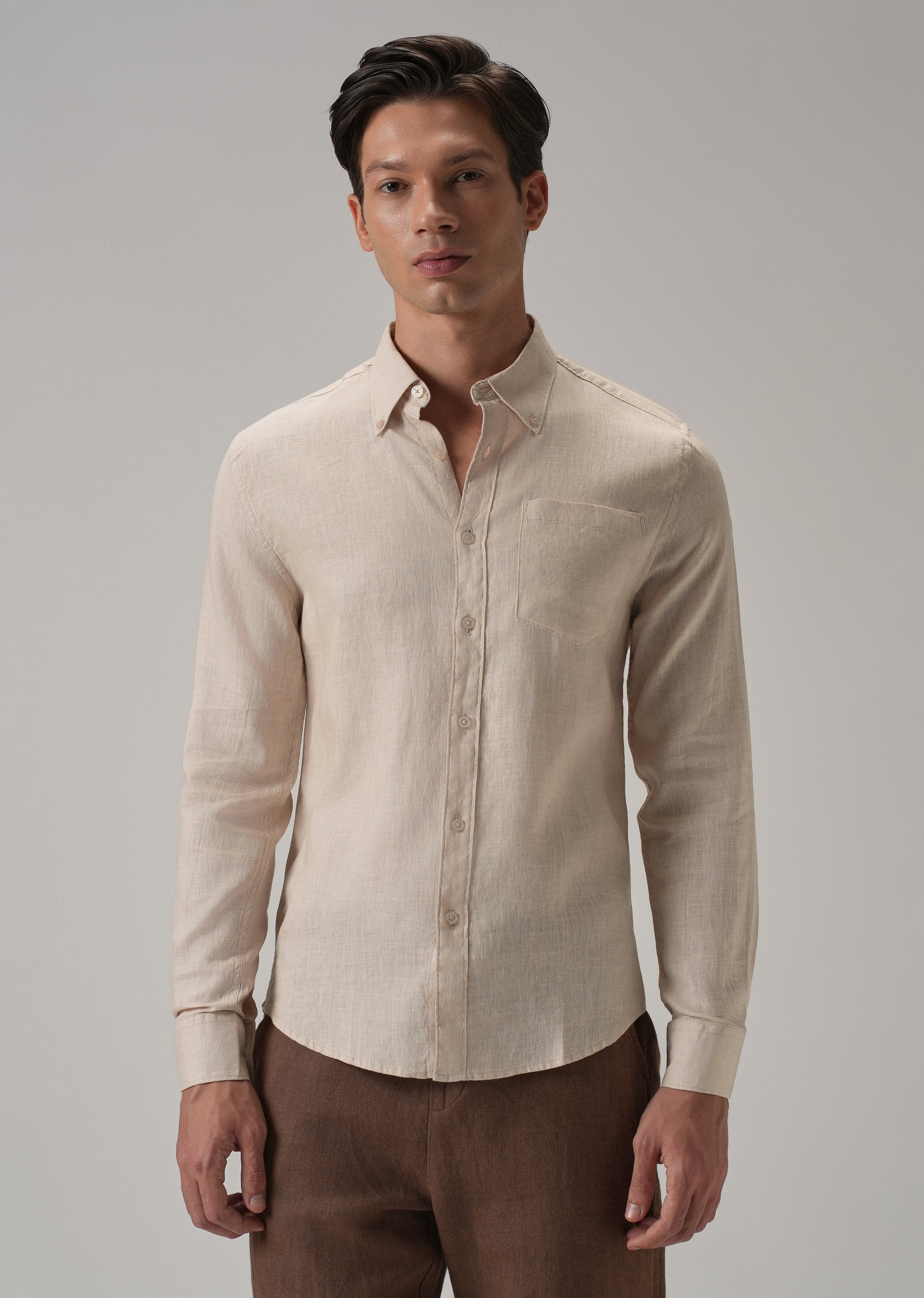 100% Pure Light Peach Linen Shirt