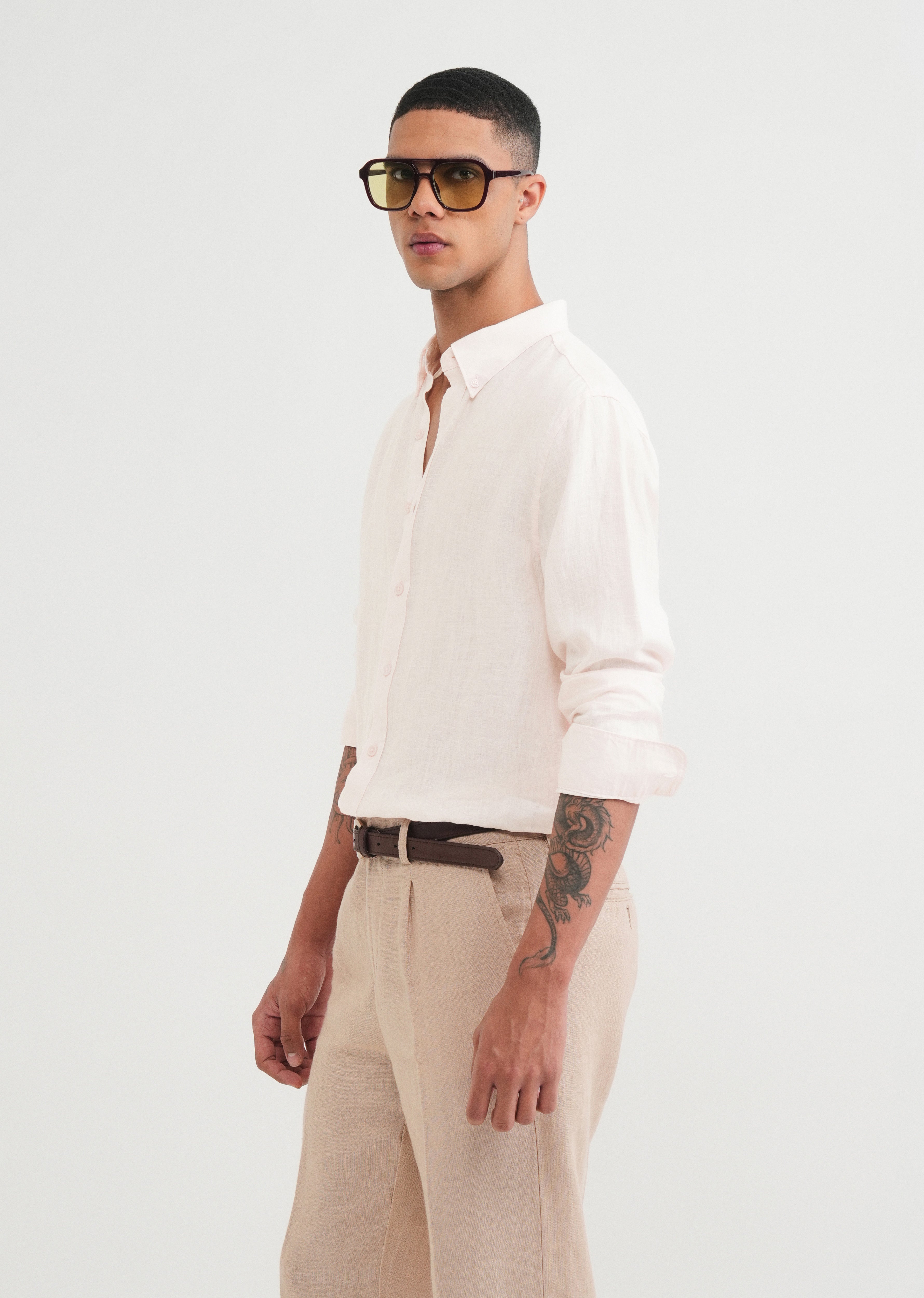100% Pure Linen Light Pink Shirt