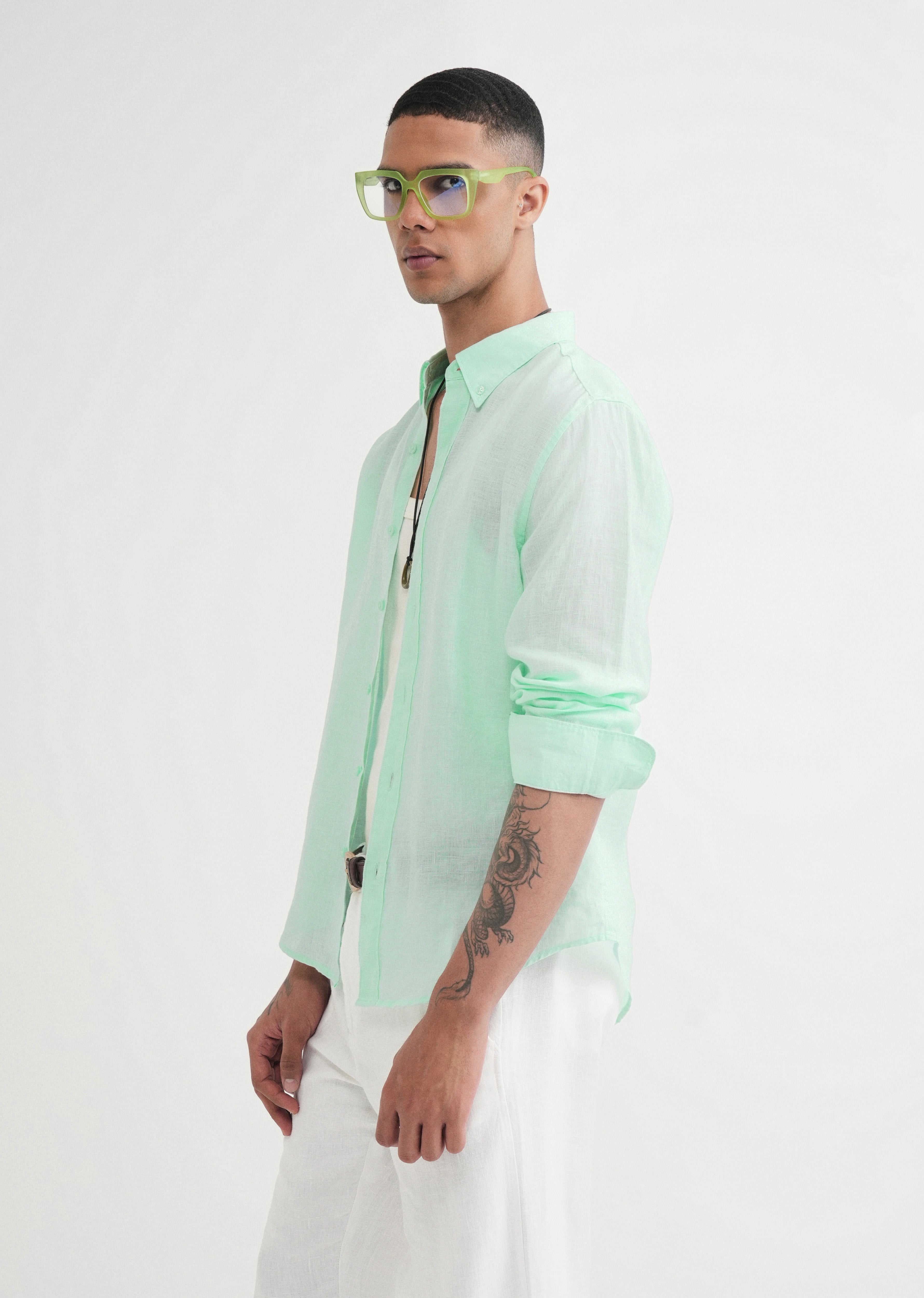 100% Pure Linen Mint Green Shirt