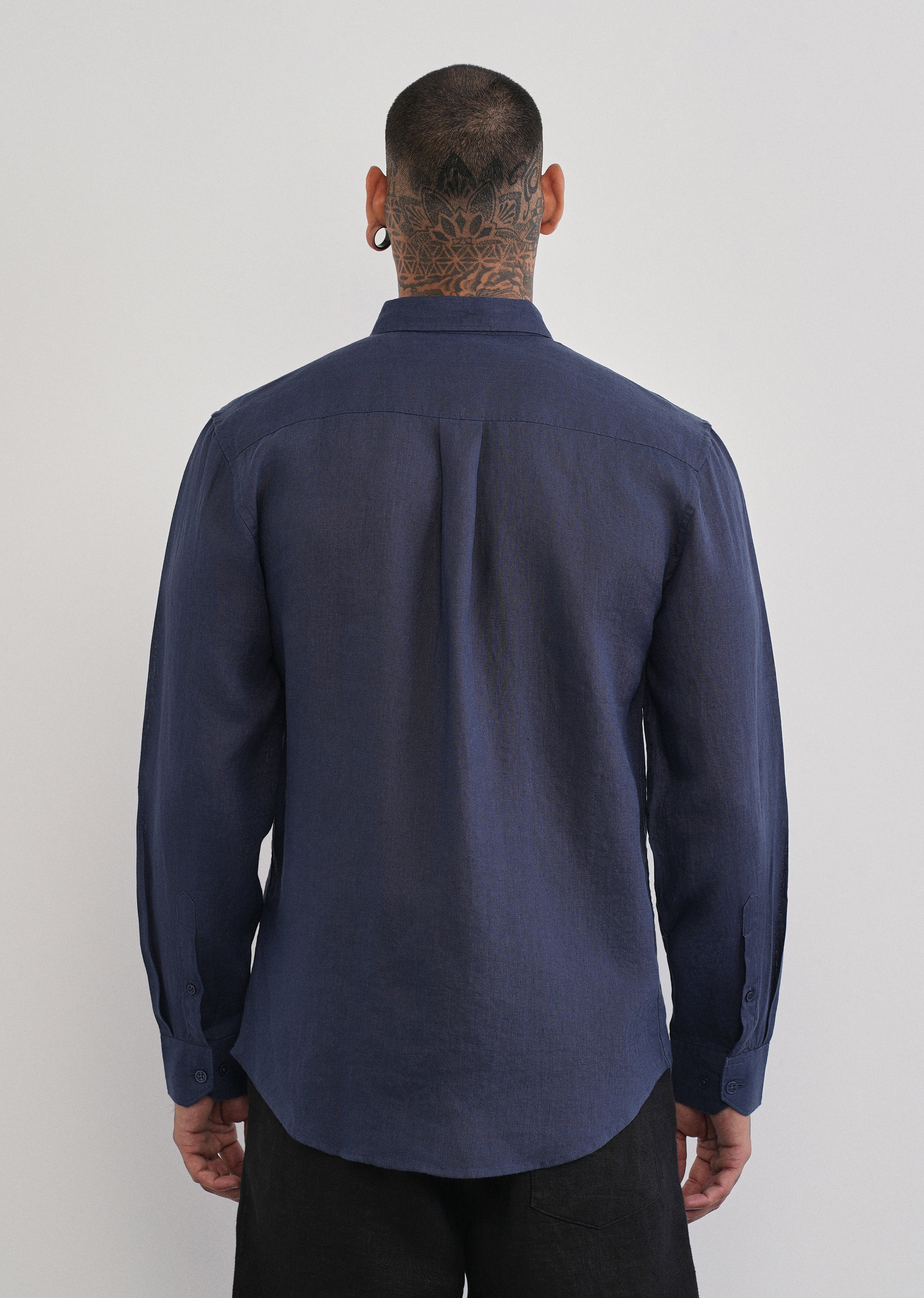 100% Pure Linen Navy Blue Plain Shirt