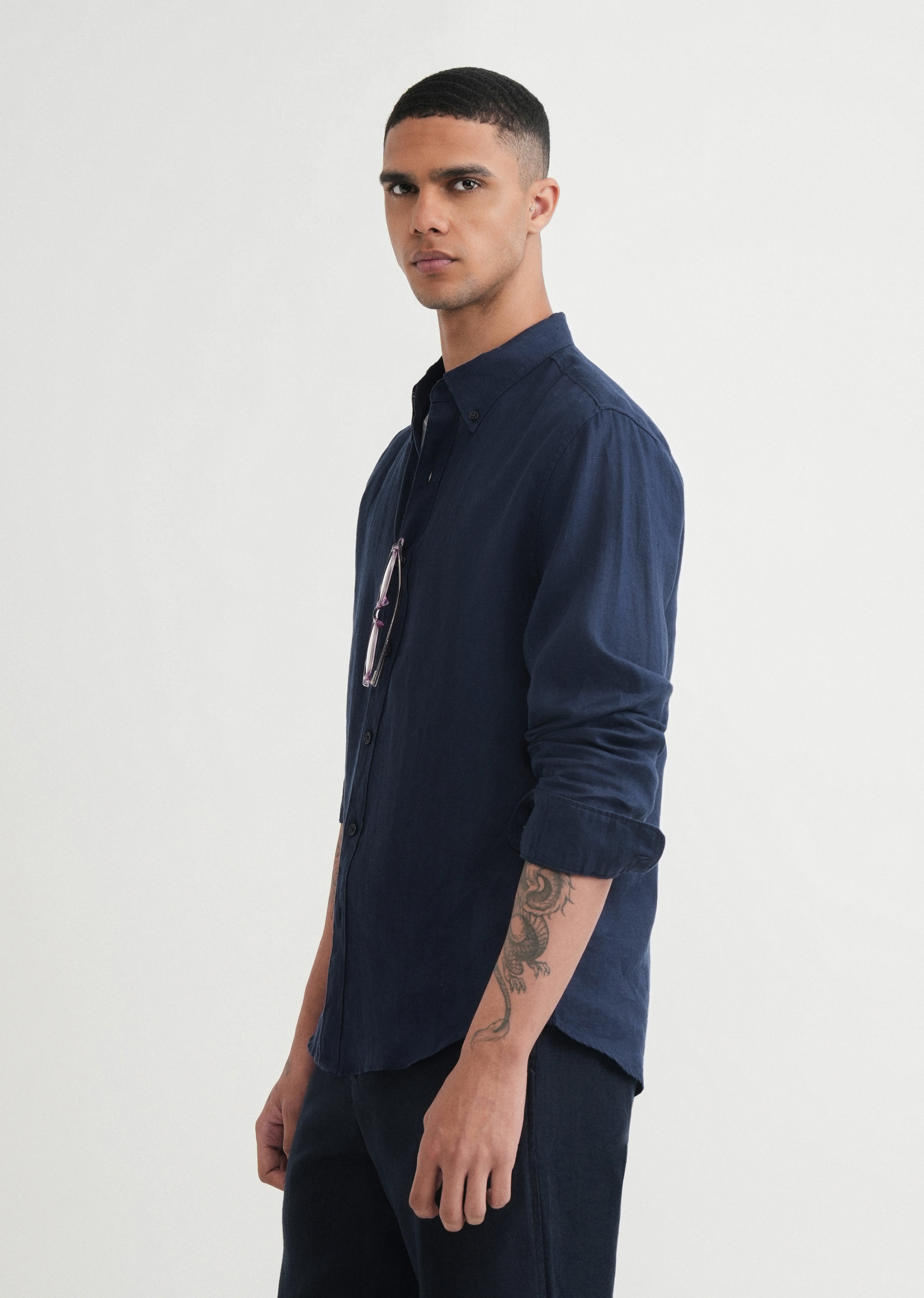 100% Pure Linen Navy Blue Shirt