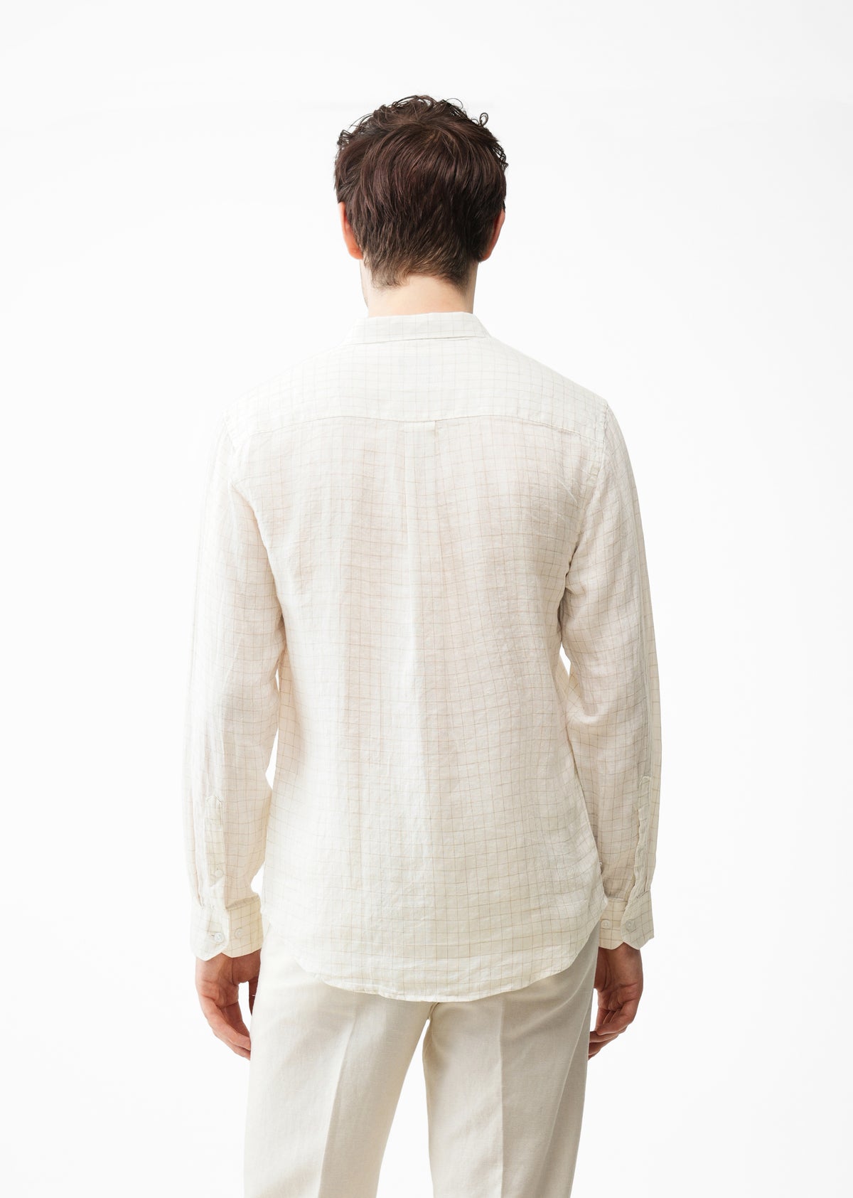 100% Pure Linen Off-White Check Shirt