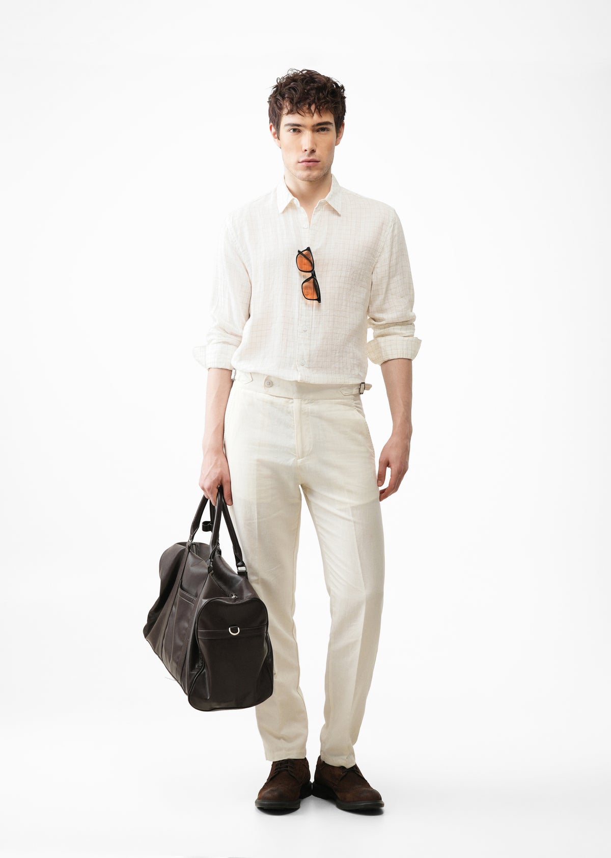 100% Pure Linen Off-White Check Shirt