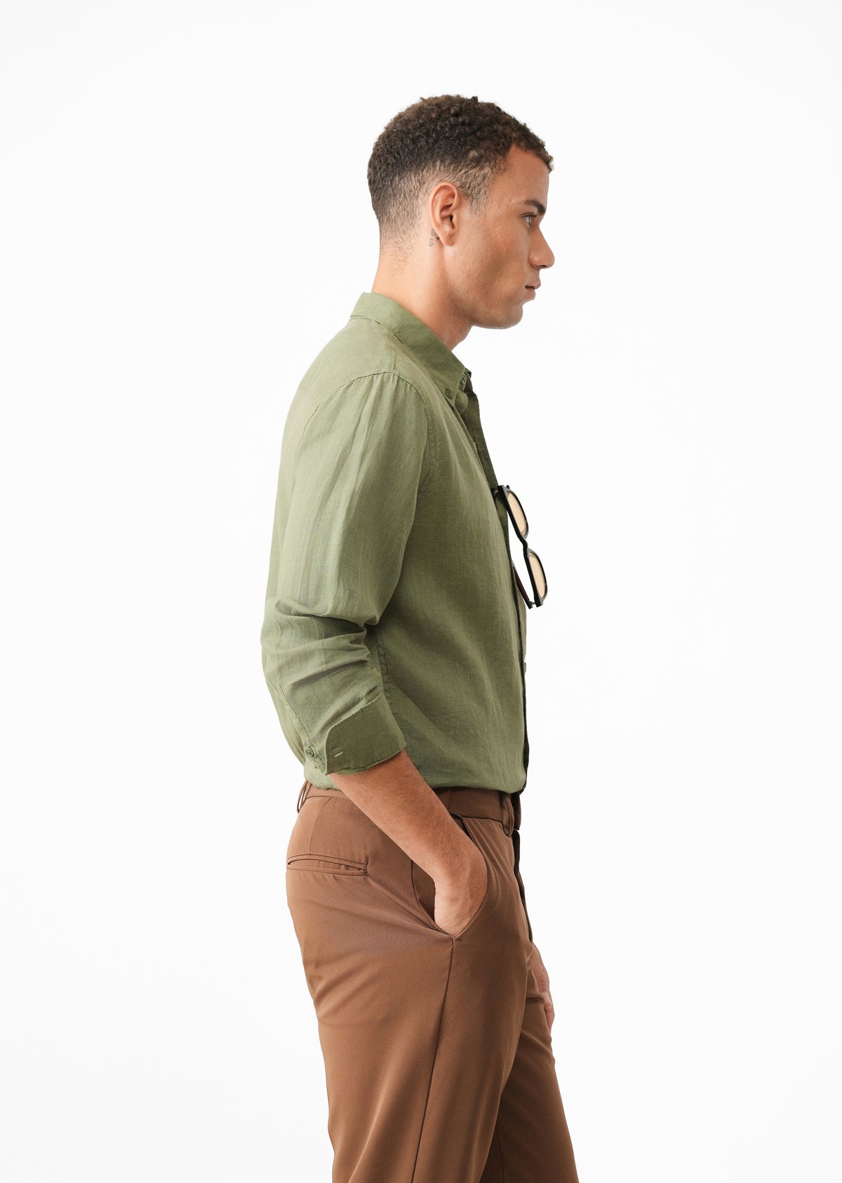 100% Pure Linen Olive Shirt
