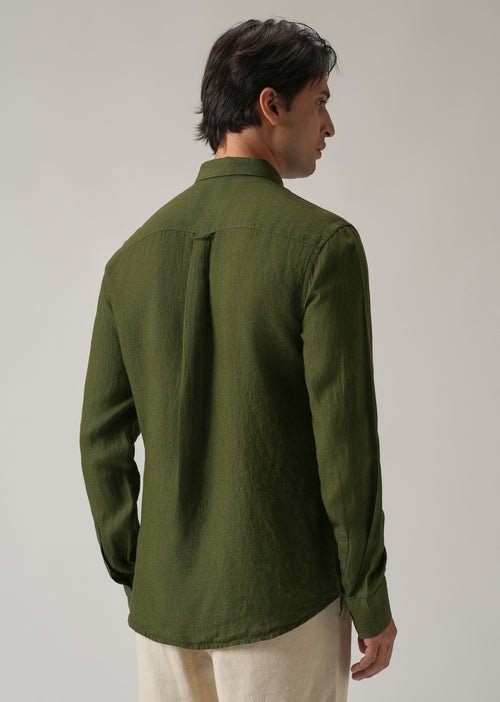 100% Pure Olive Linen Shirt