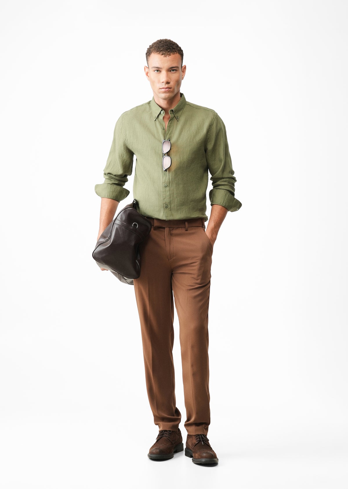 100% Pure Linen Olive Shirt