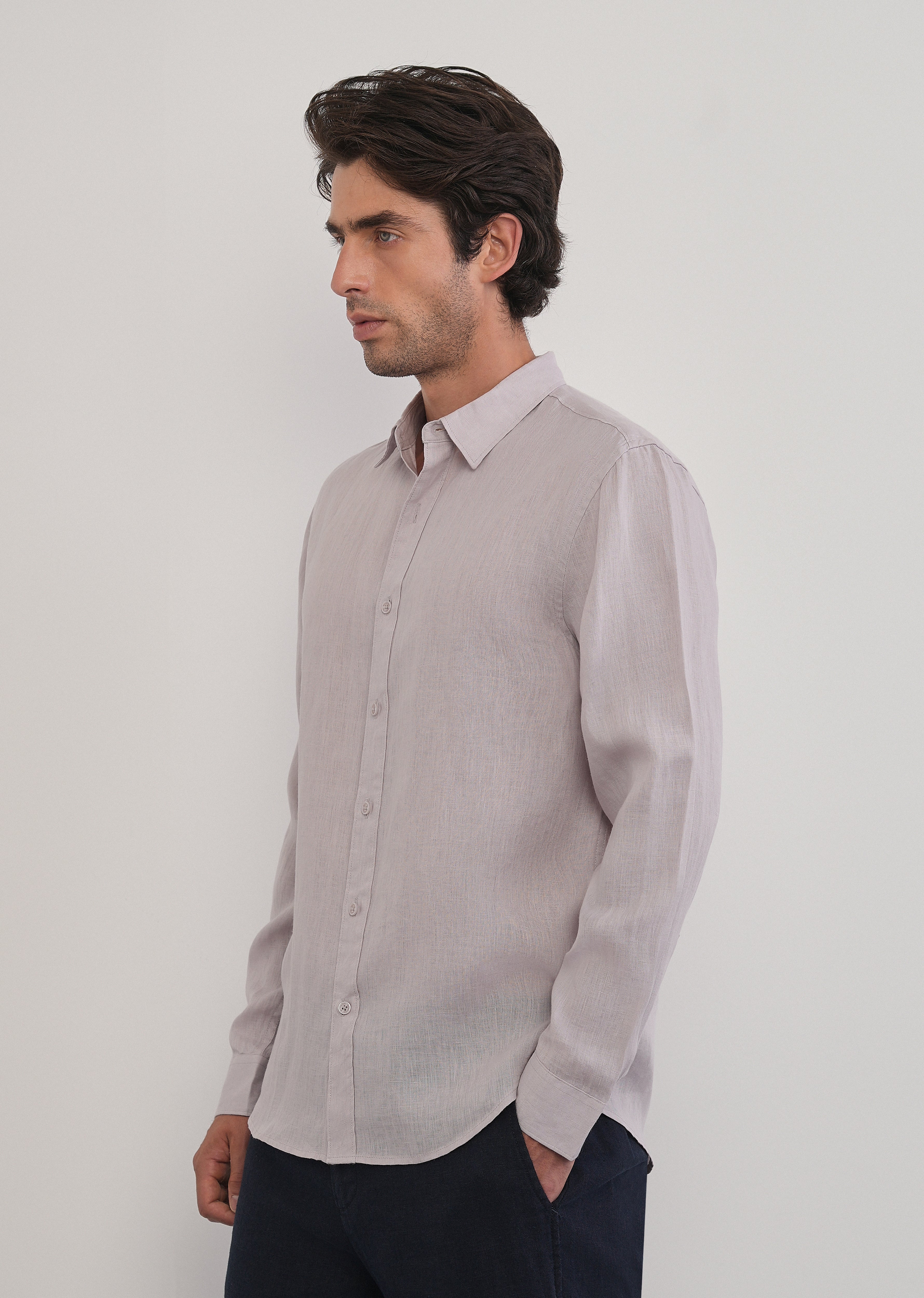 100% Pure Linen Pastel Lavender Plain Shirt