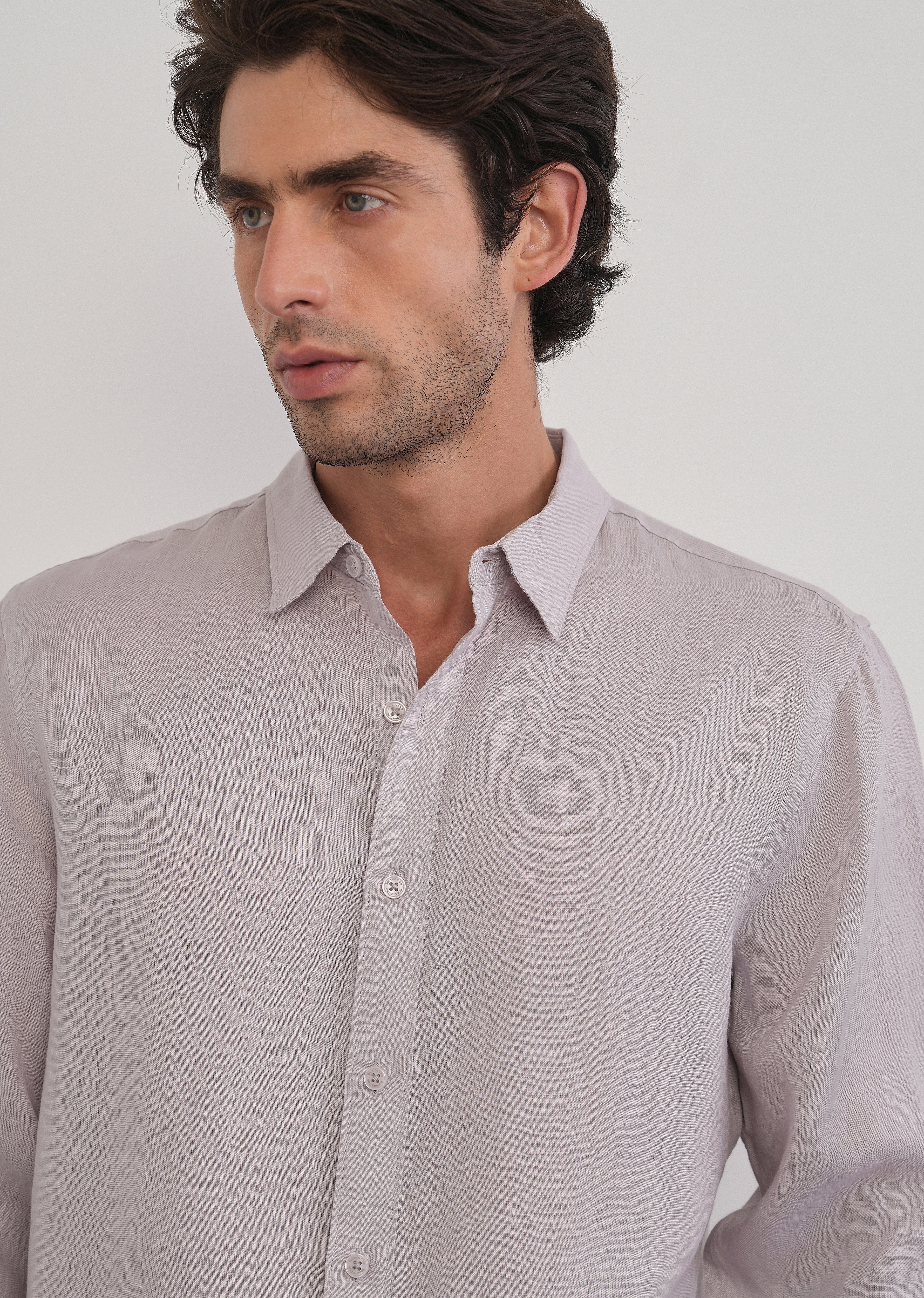 100% Pure Linen Pastel Lavender Plain Shirt