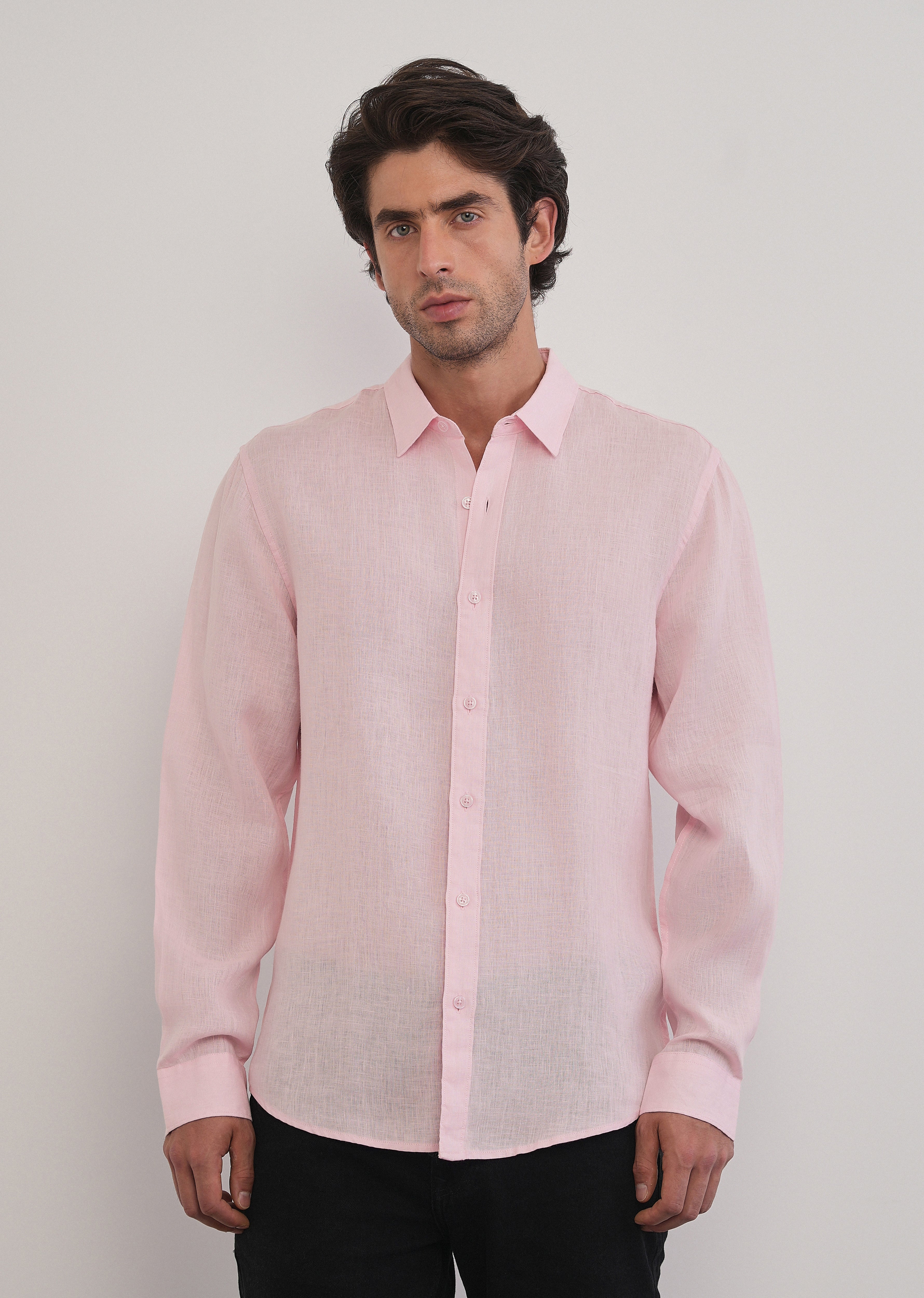 100% Pure Linen Pink Plain Shirt