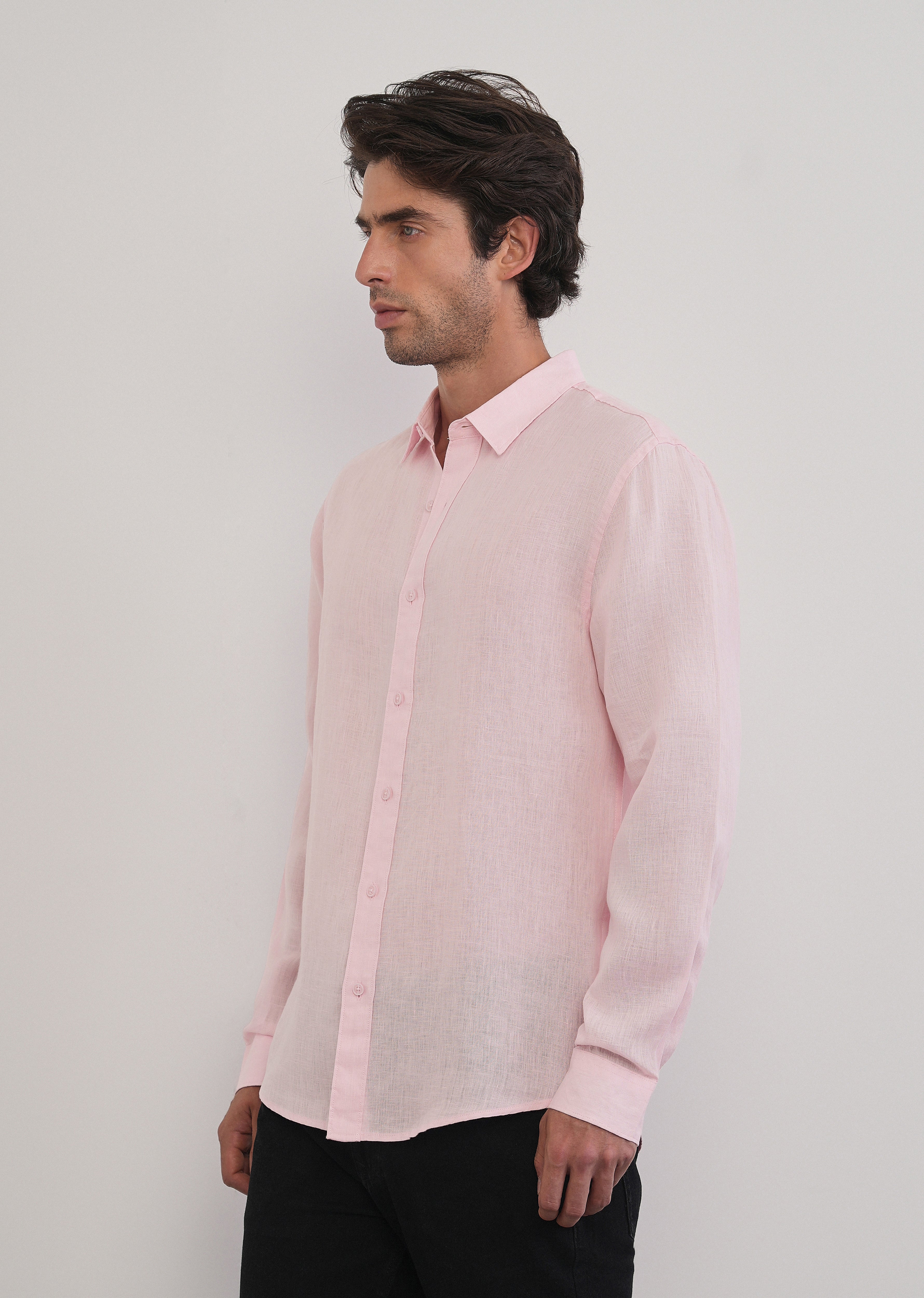 100% Pure Linen Pink Plain Shirt