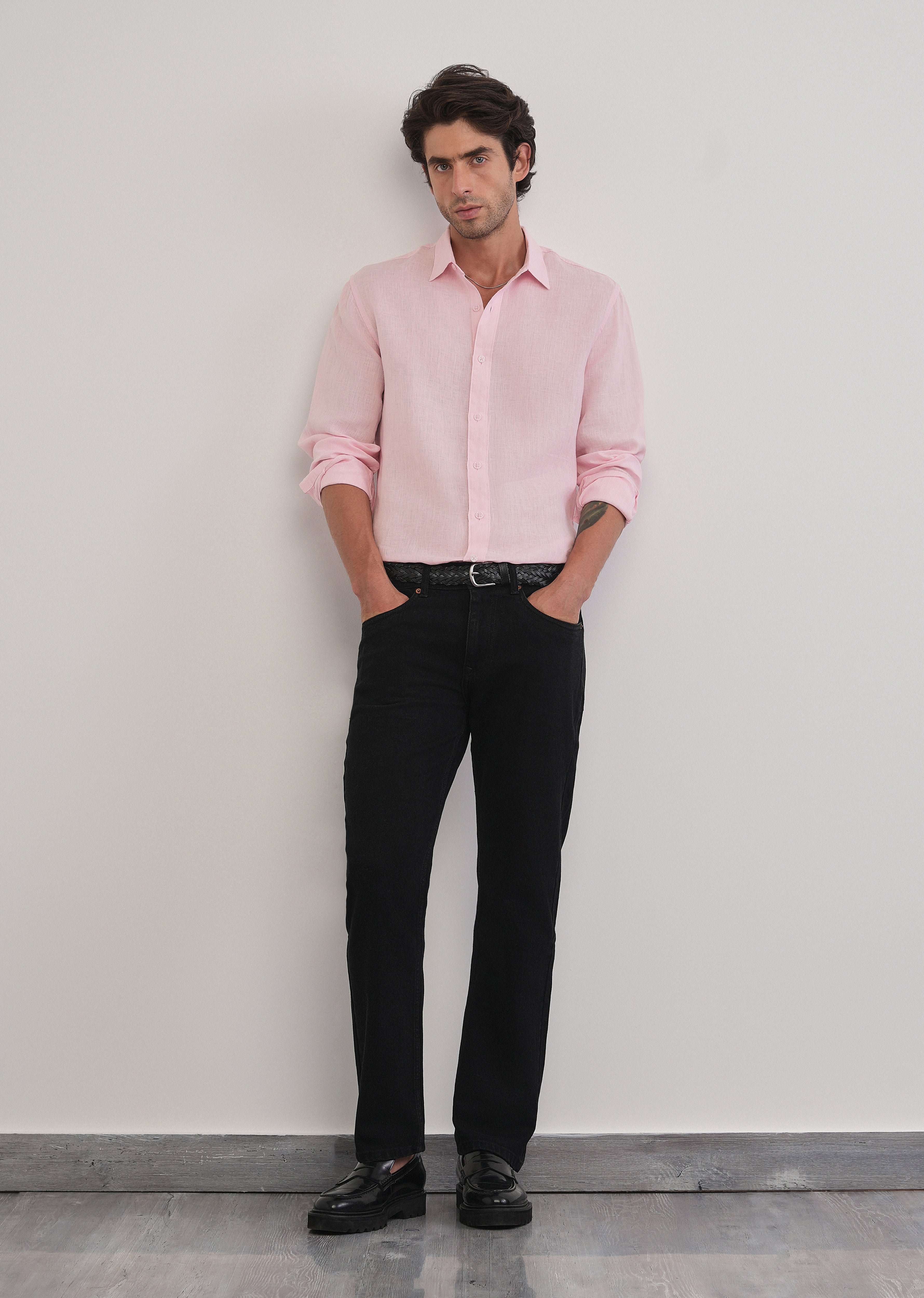 100% Pure Linen Pink Plain Shirt