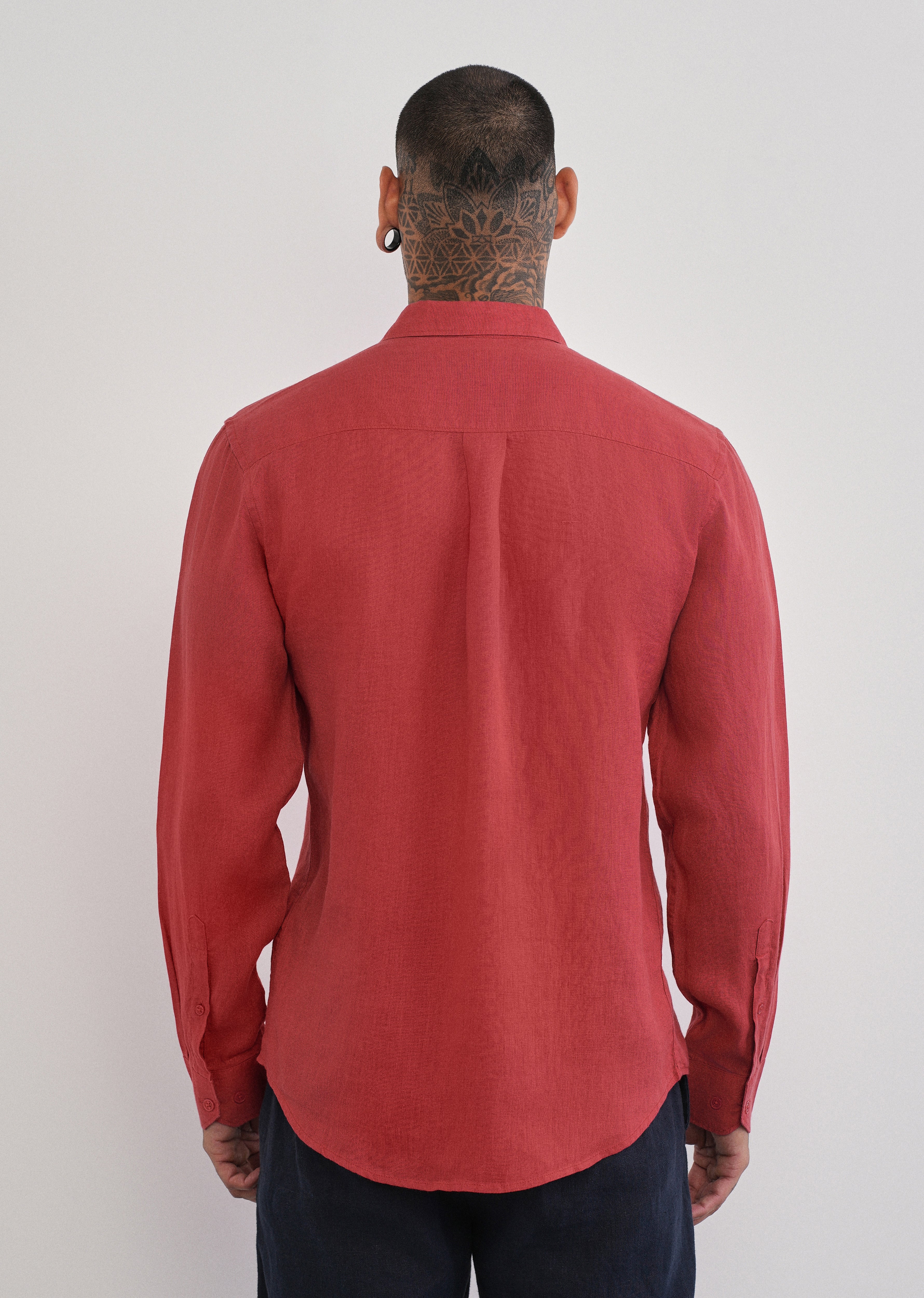 100% Pure Linen Brick Red Plain Shirt