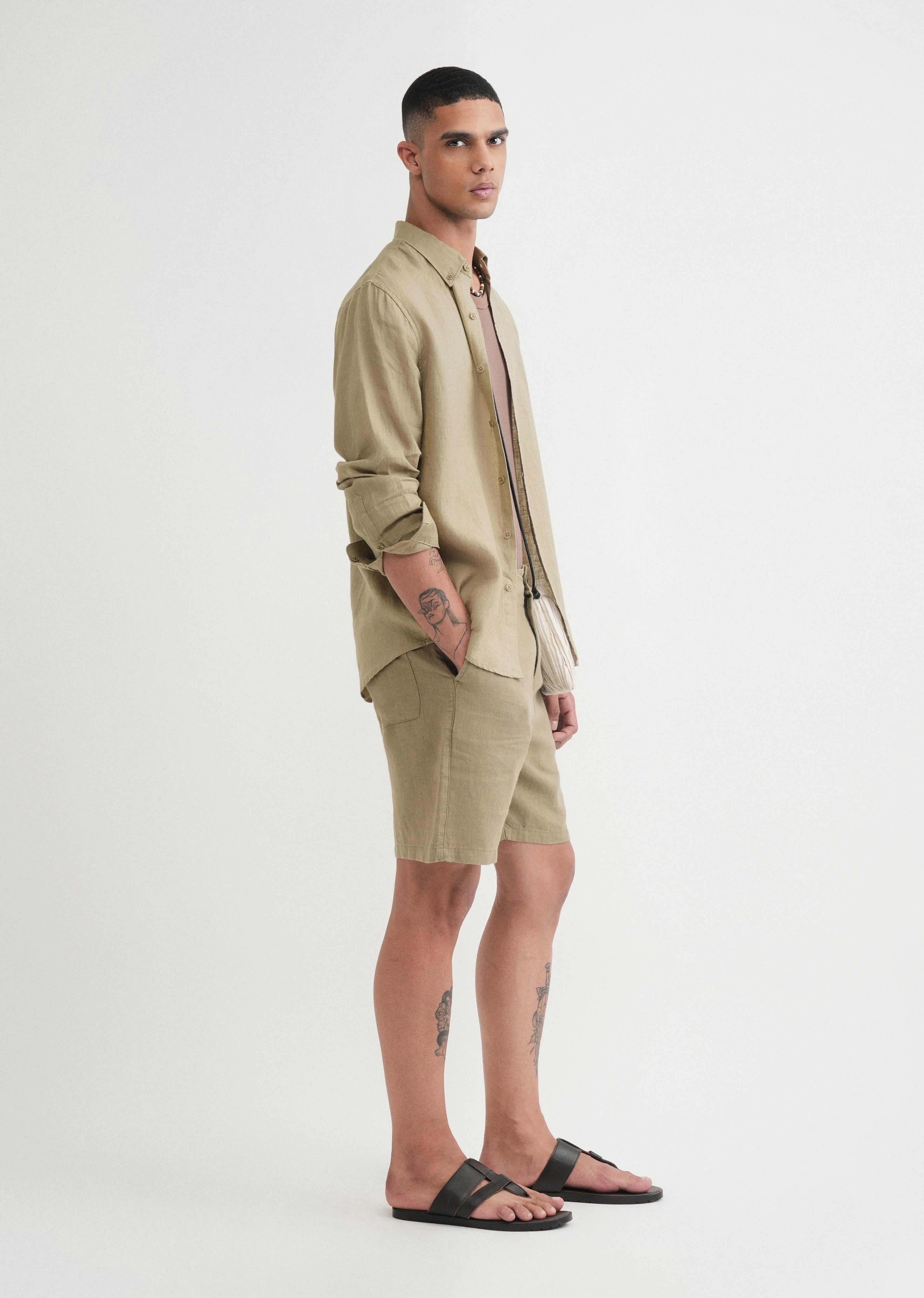 100% Pure Linen Sage Green Shirt