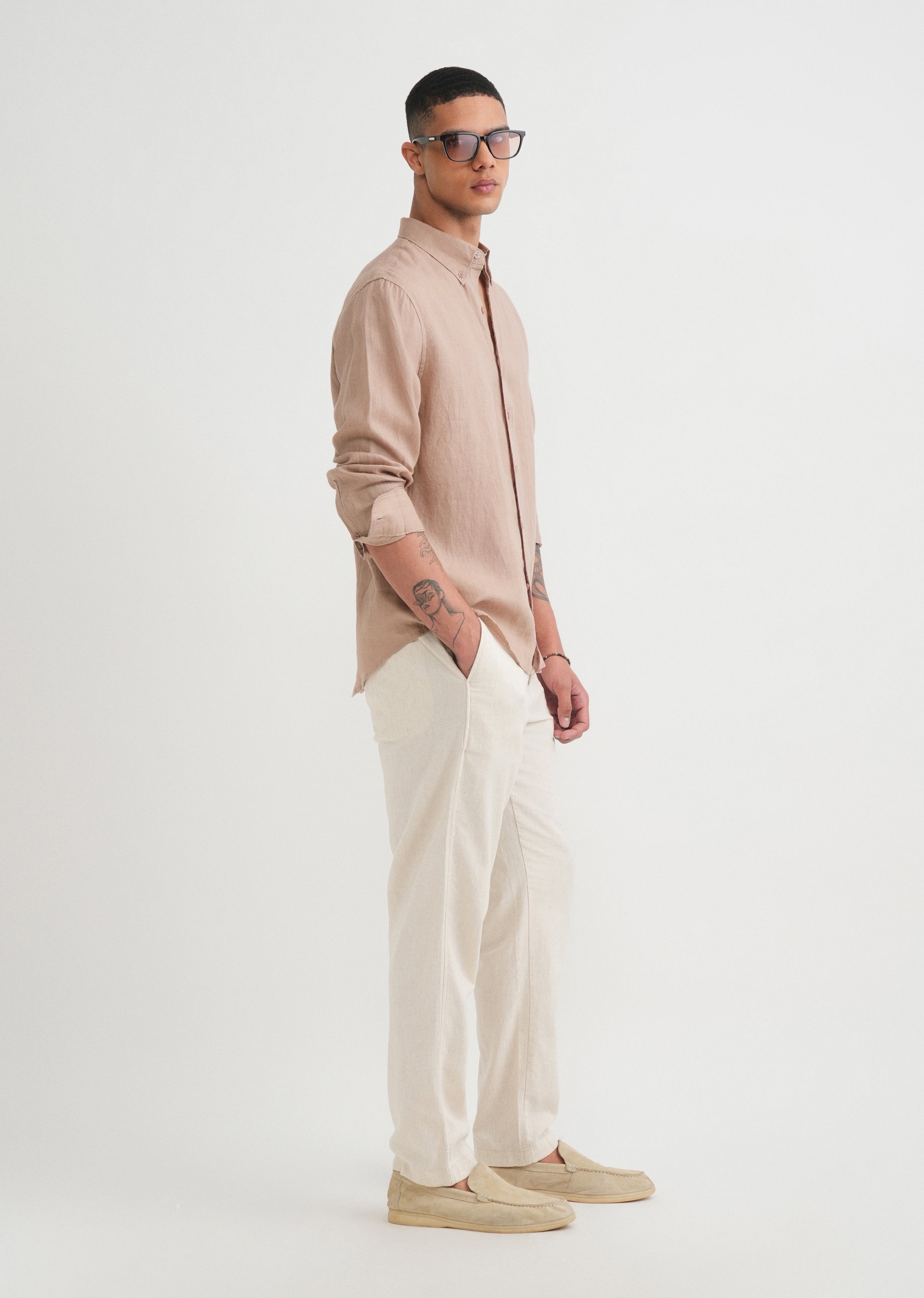 100% Pure Linen Sand Beige Shirt