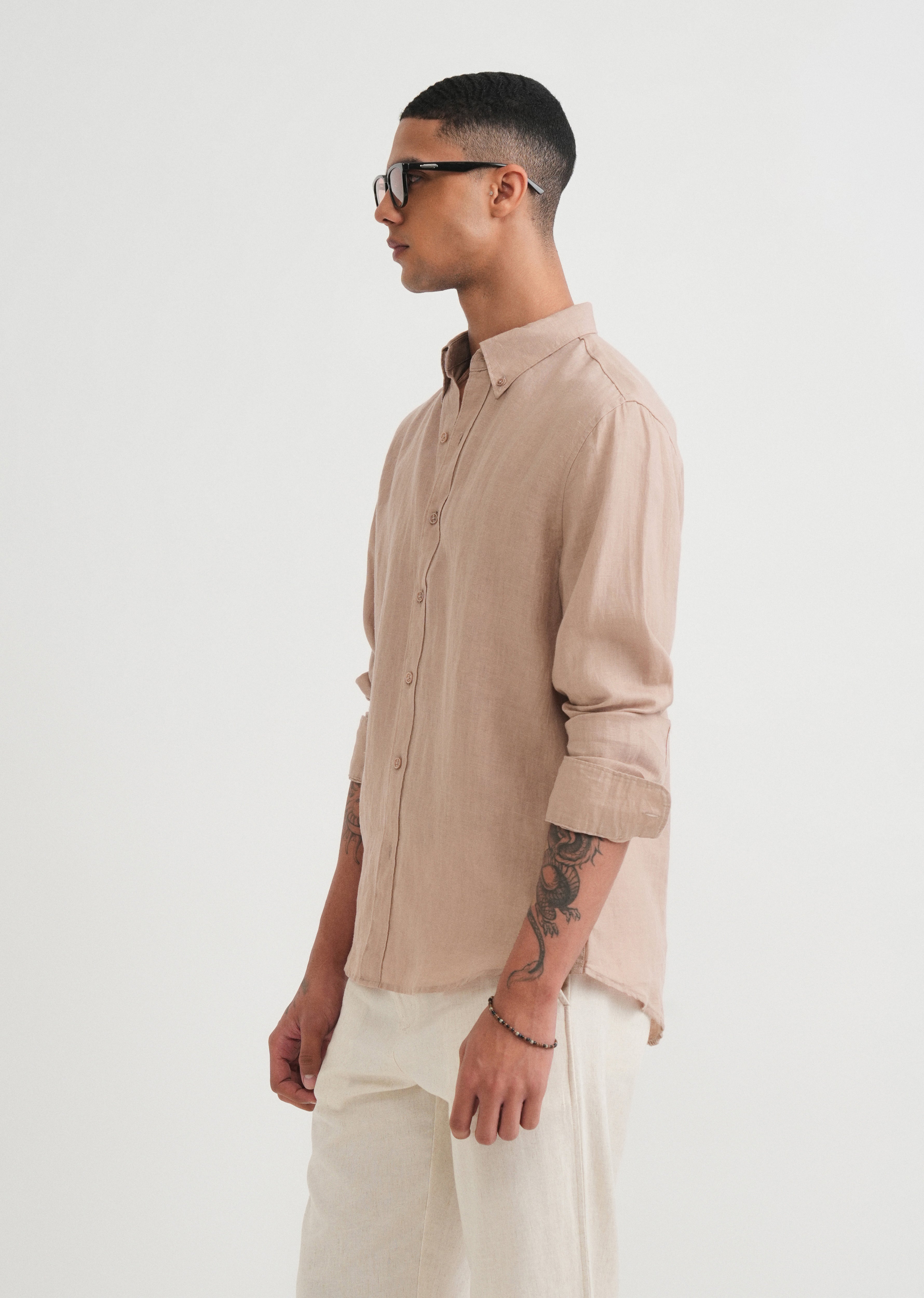 100% Pure Linen Sand Beige Shirt