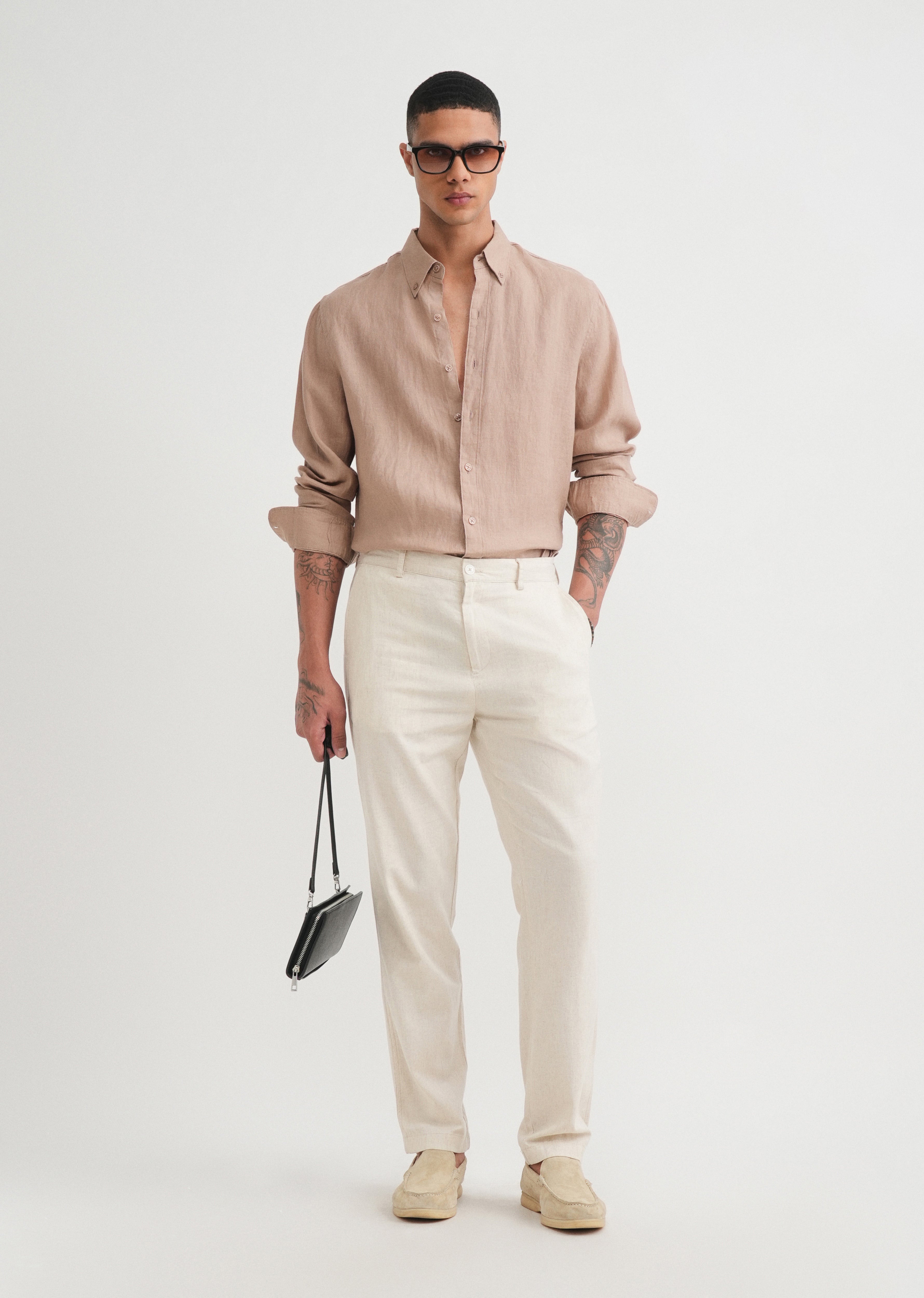100% Pure Linen Sand Beige Shirt