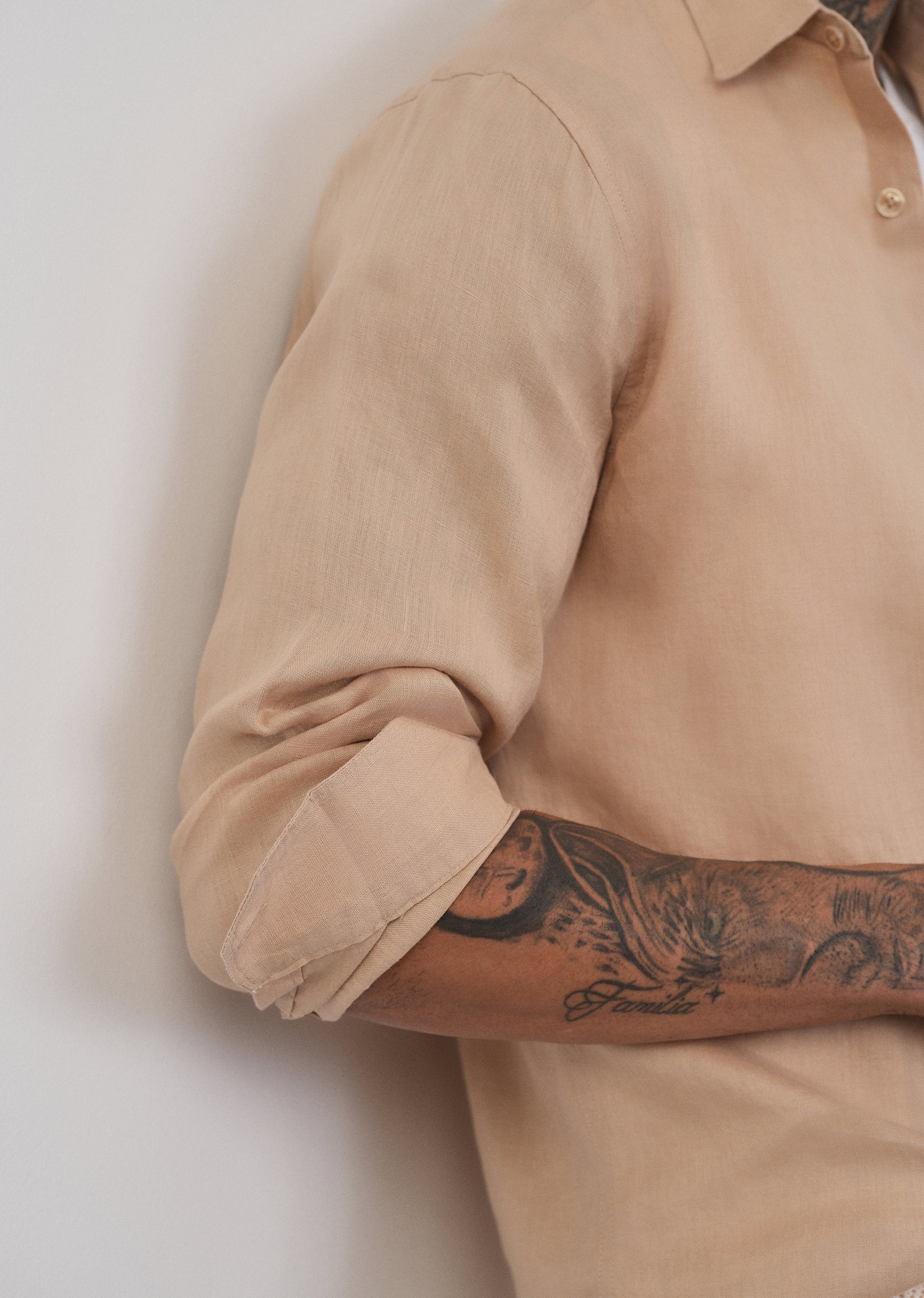 100% Pure Linen Tan Beige Plain Shirt