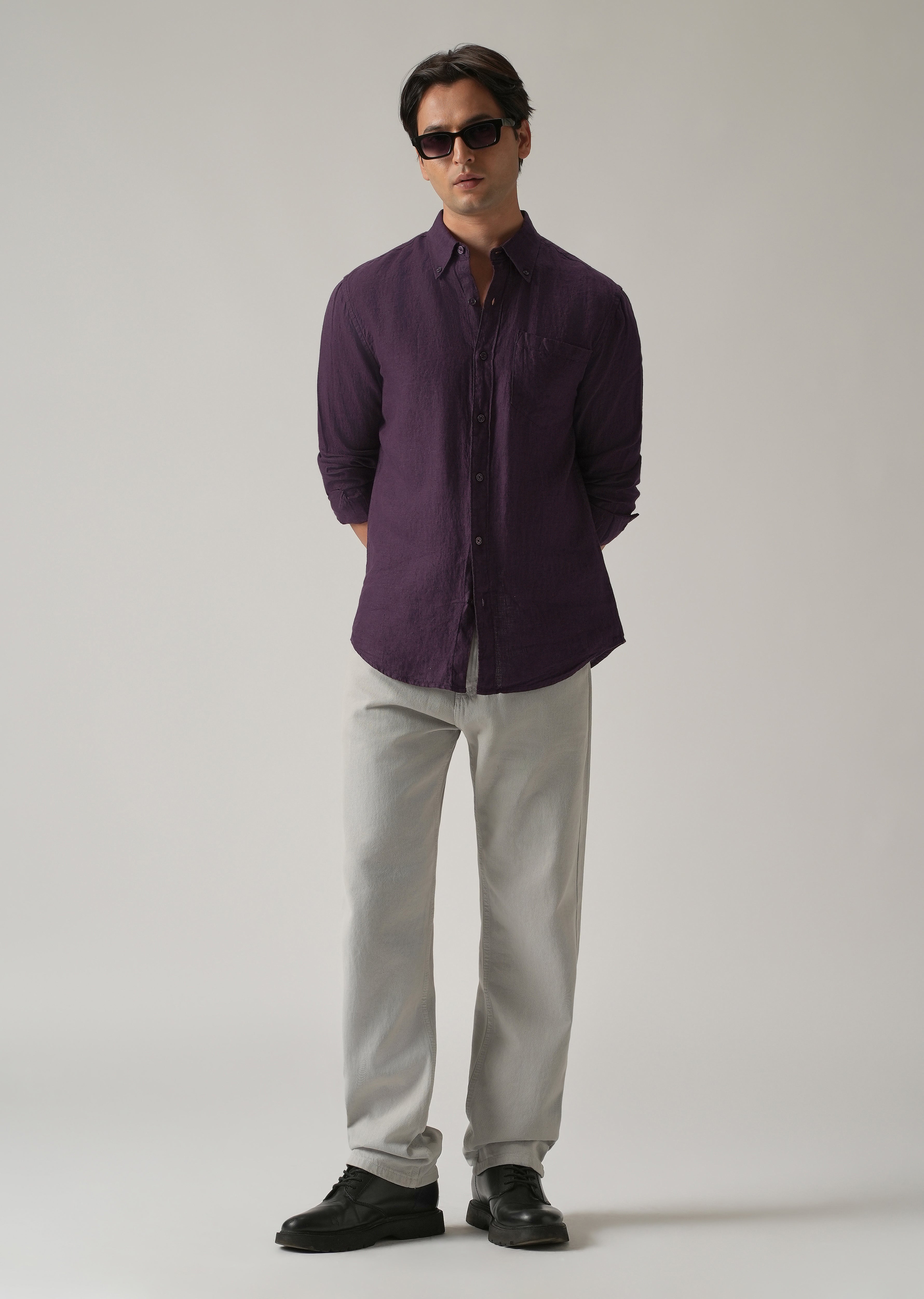 100% Pure Violet Linen Shirt