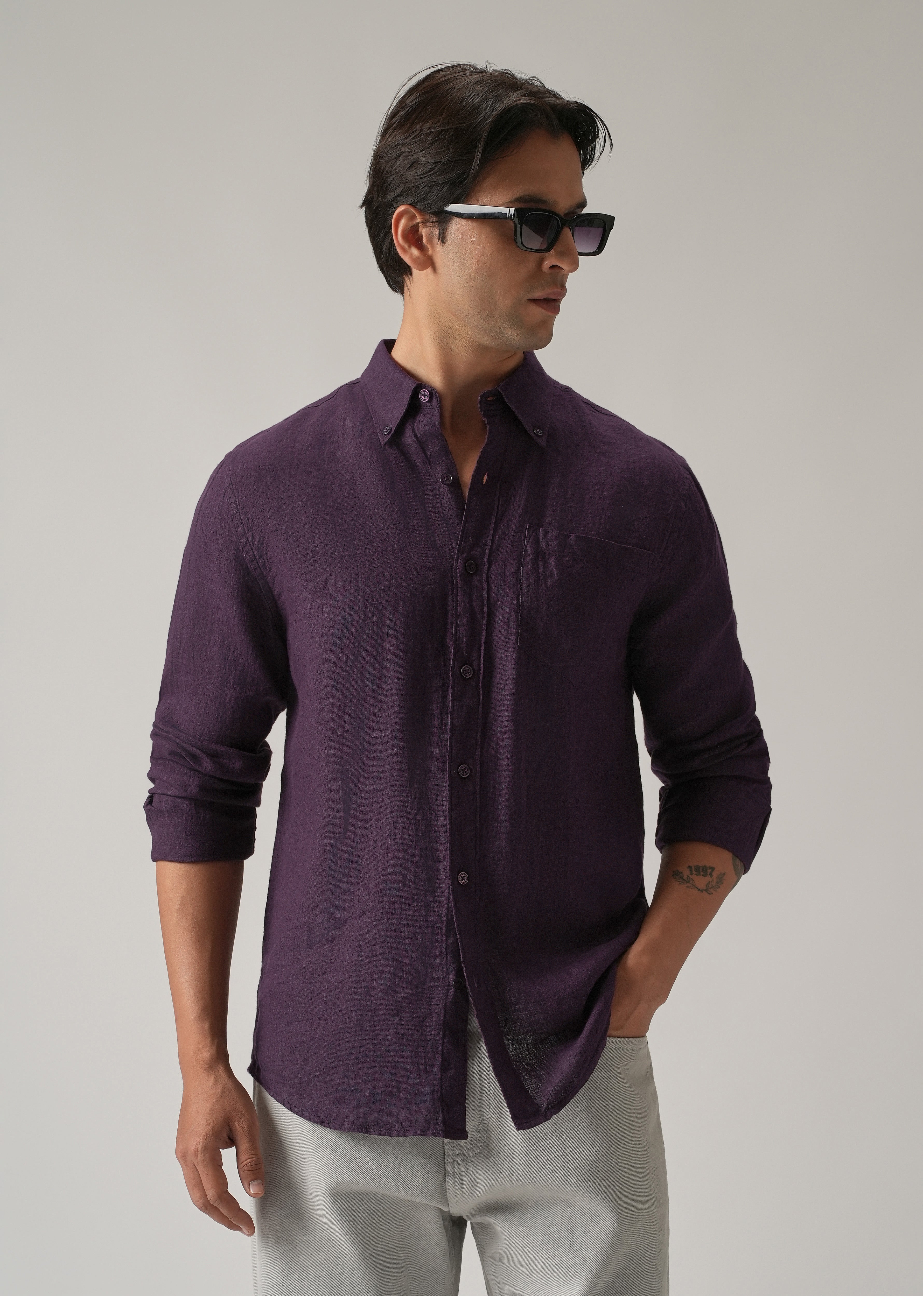 100% Pure Violet Linen Shirt