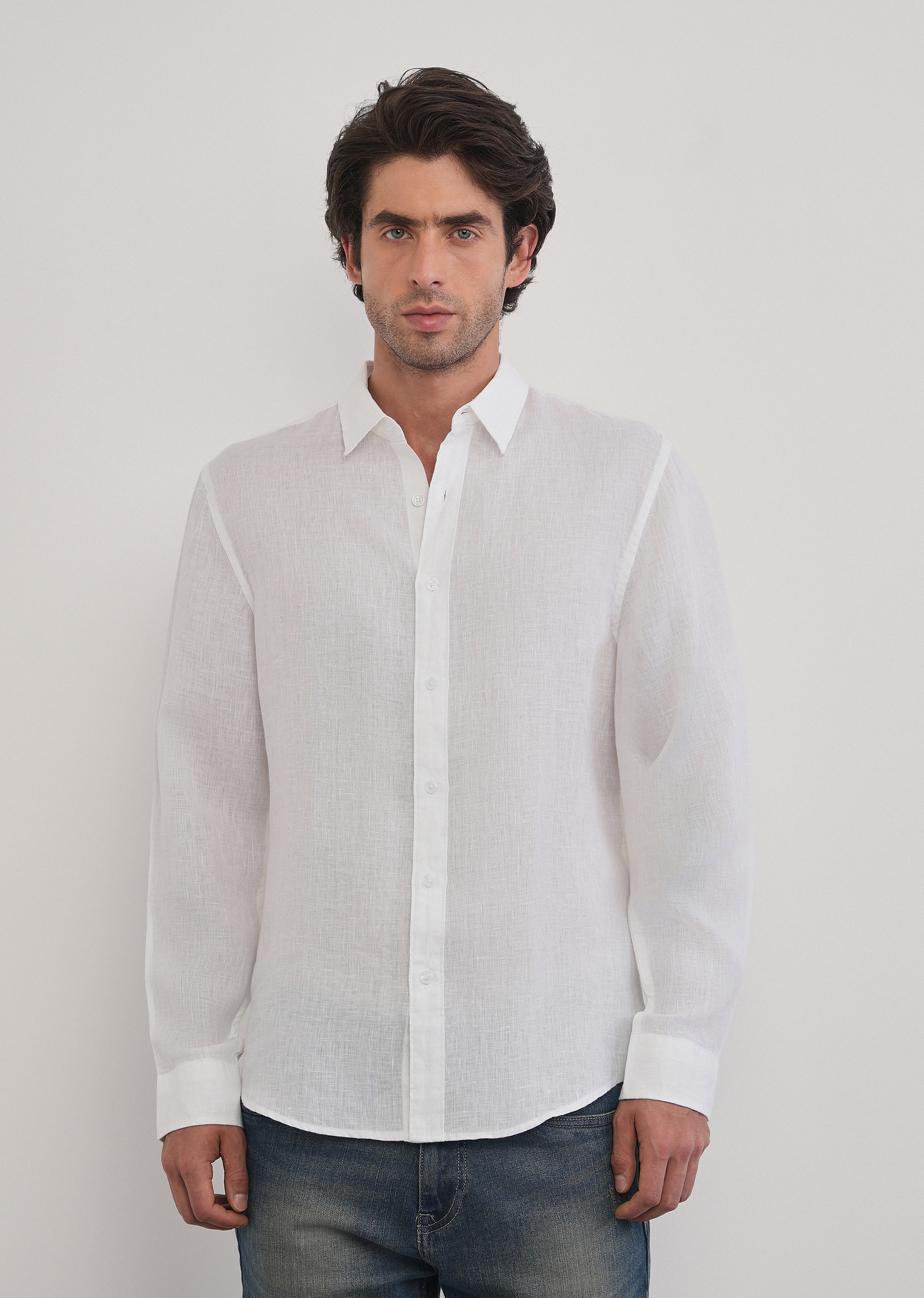 100% Pure Linen White Plain Shirt