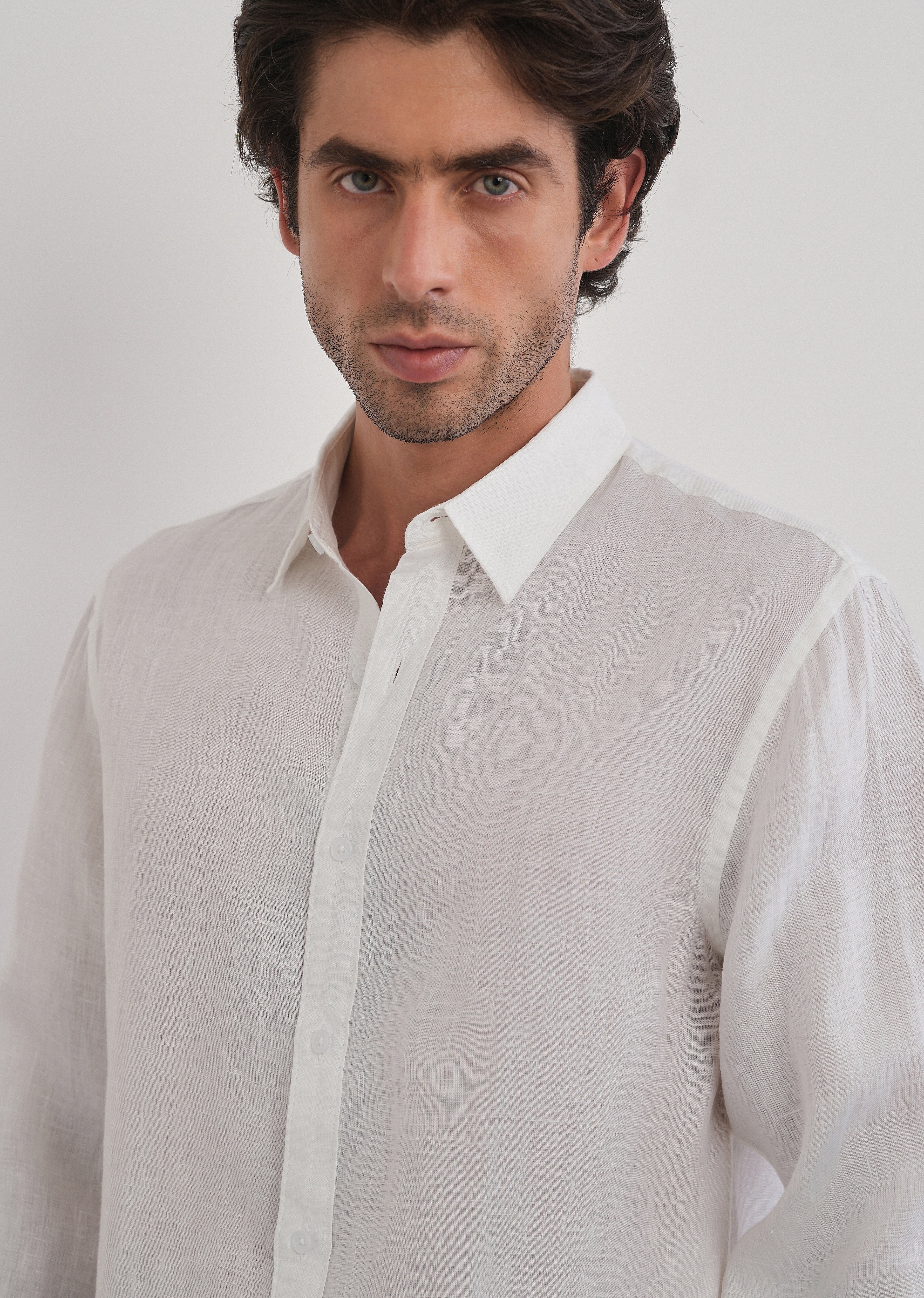 100% Pure Linen White Plain Shirt