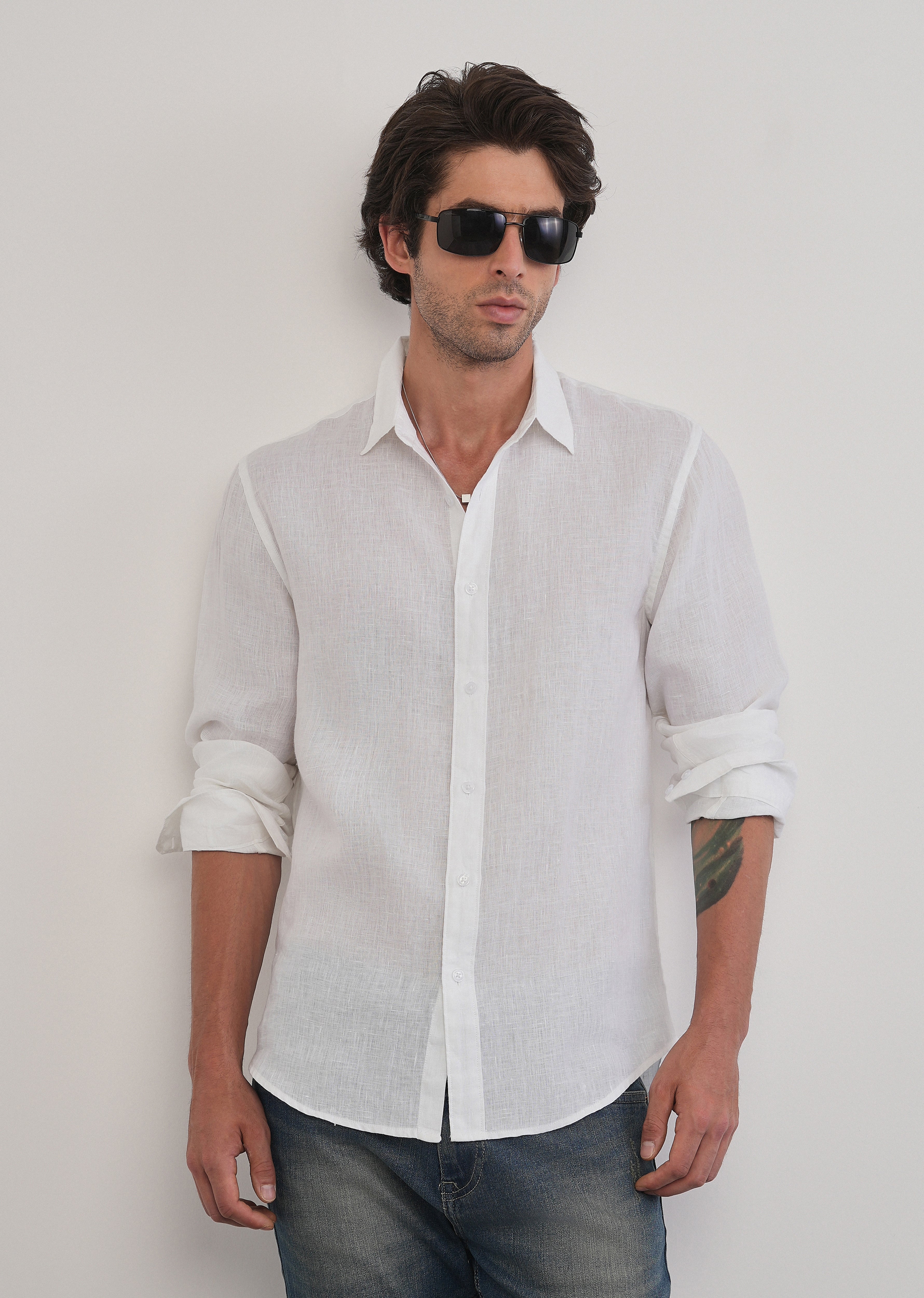 100% Pure Linen White Plain Shirt