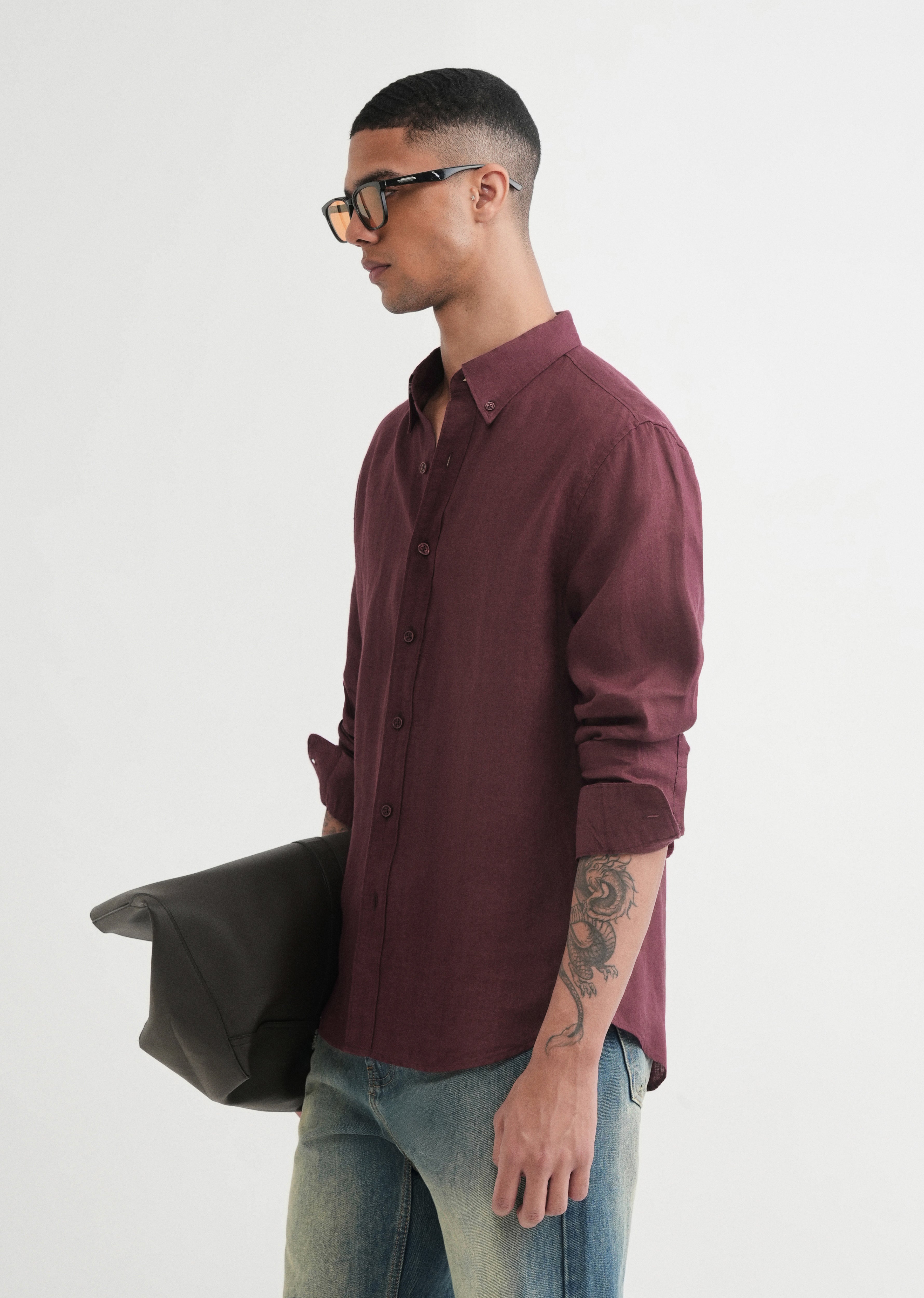 100% Pure Linen Wine Shirt