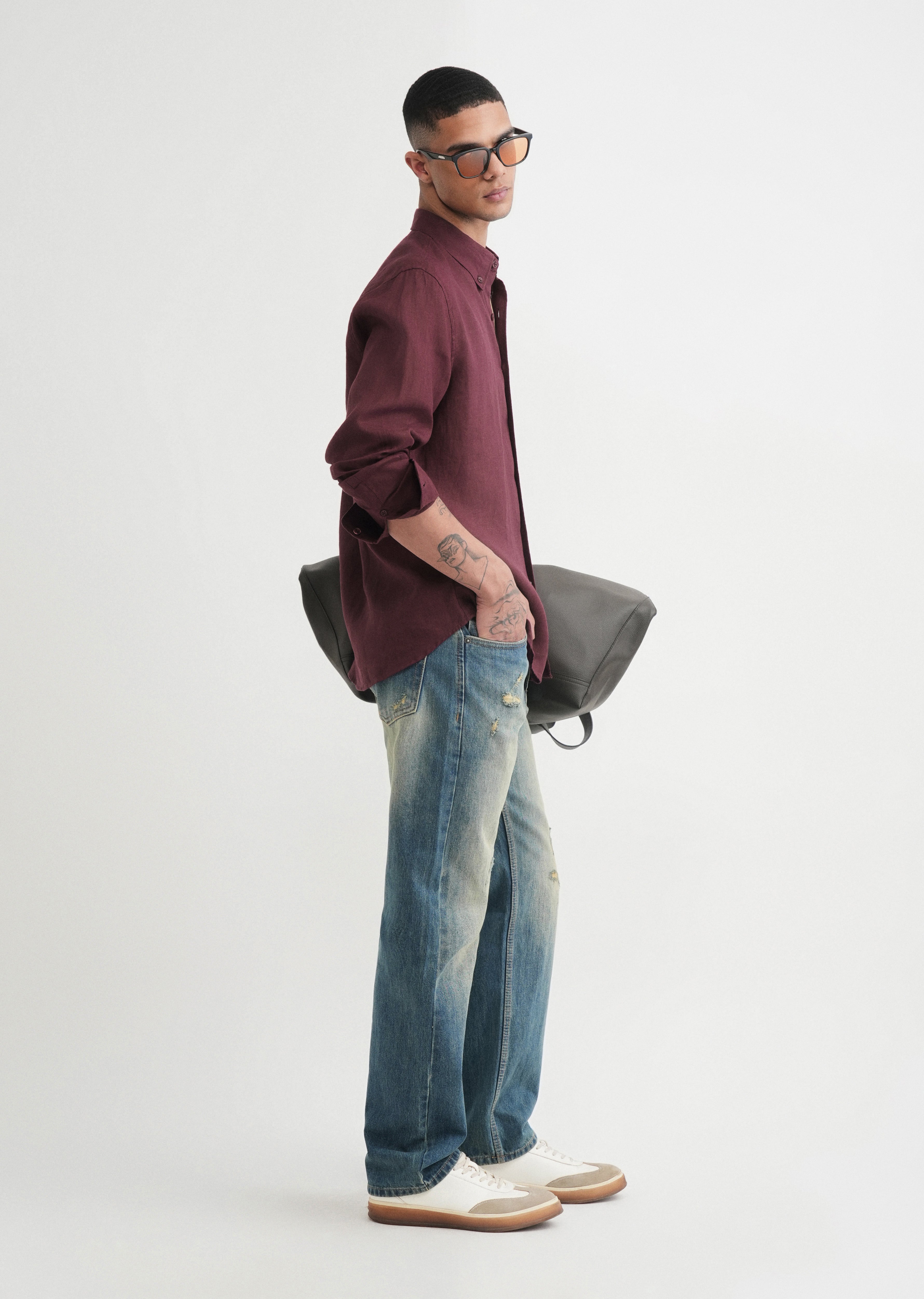 100% Pure Linen Wine Shirt