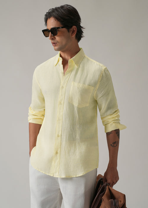 100% Pure Yellow Linen Shirt