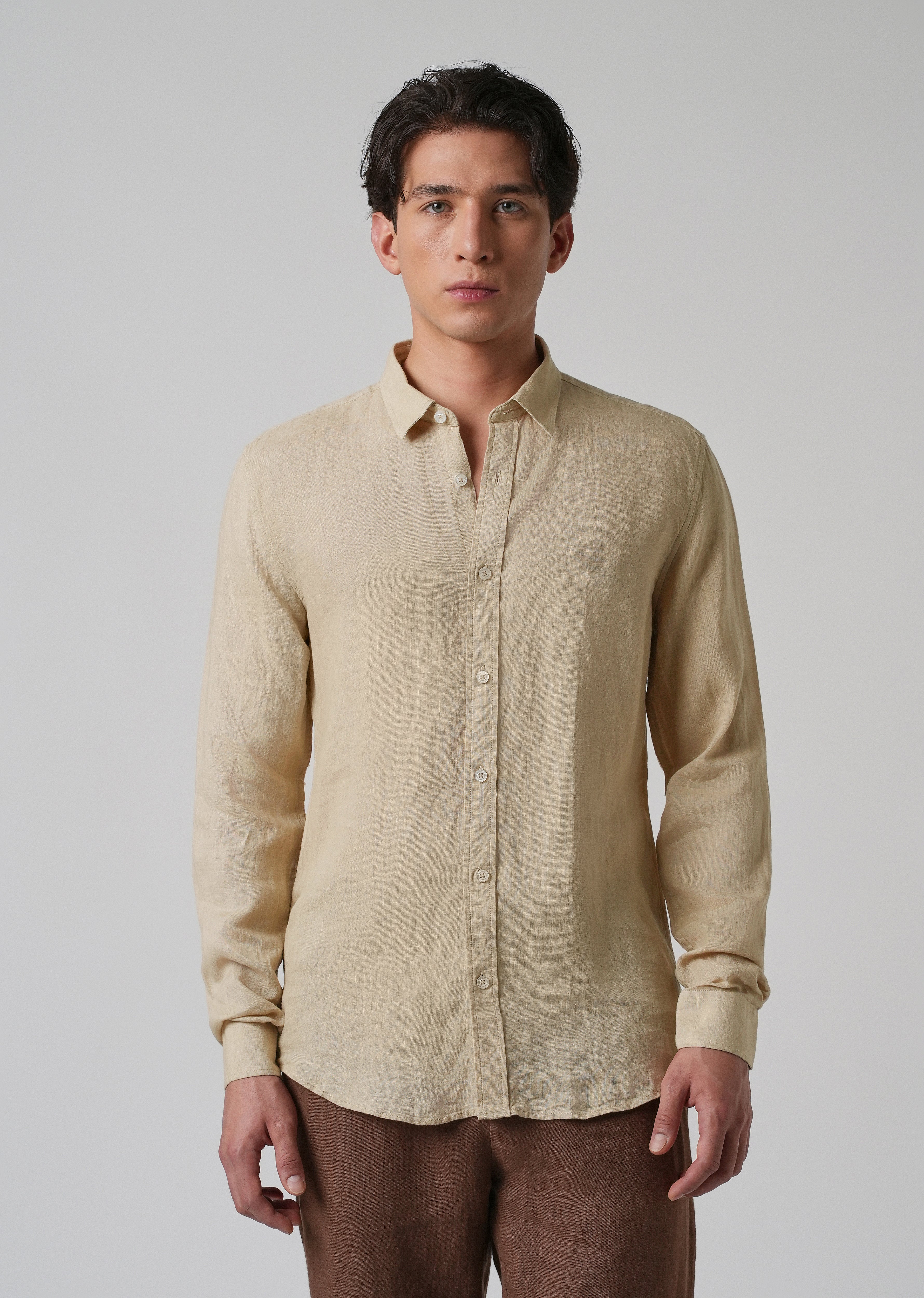 100% Pure Oak Beige Linen Shirt