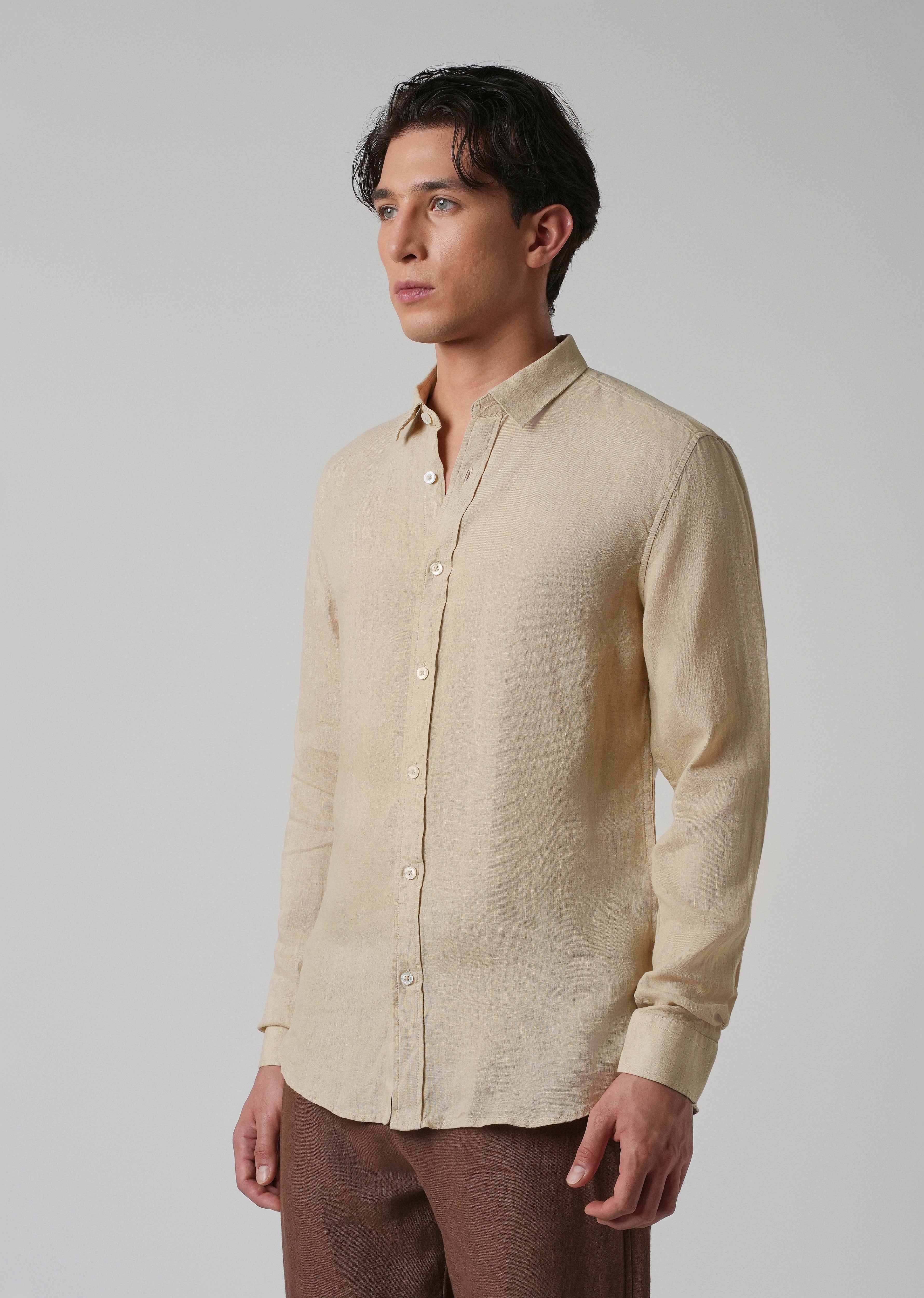 100% Pure Oak Beige Linen Shirt