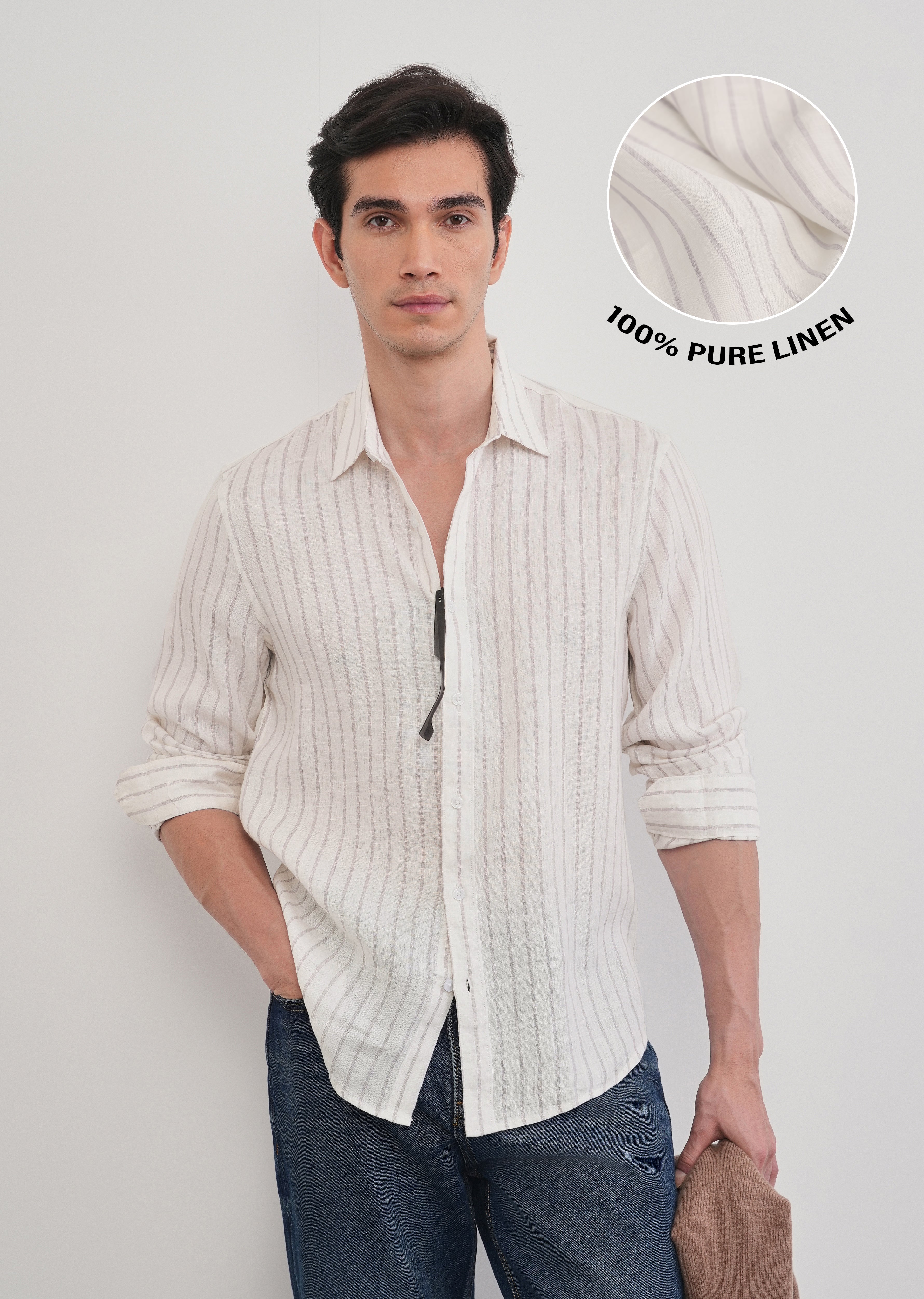 100% Linen Lavender Stripe Shirt