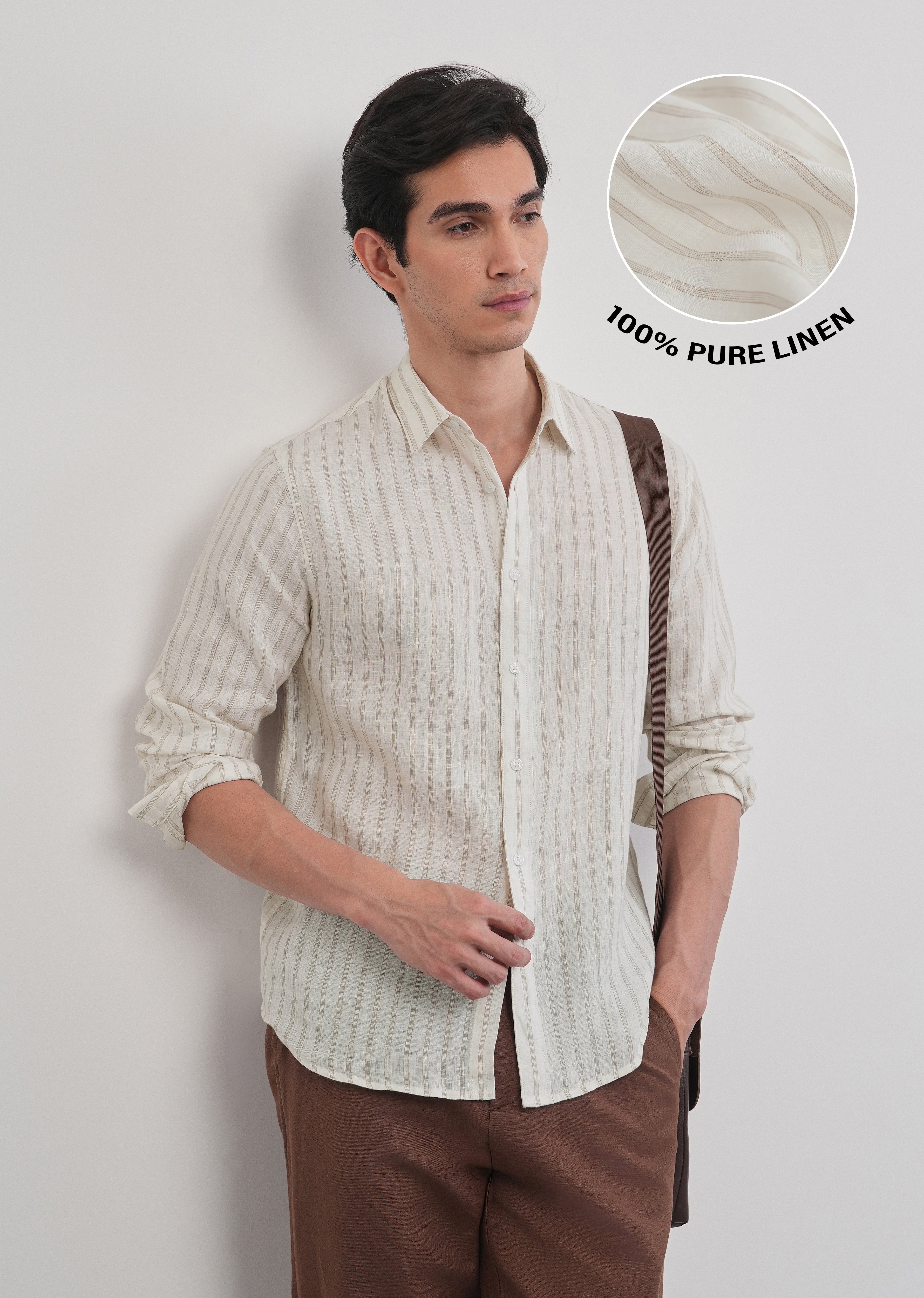 100% Linen Off-White Classic Stripe Shirt