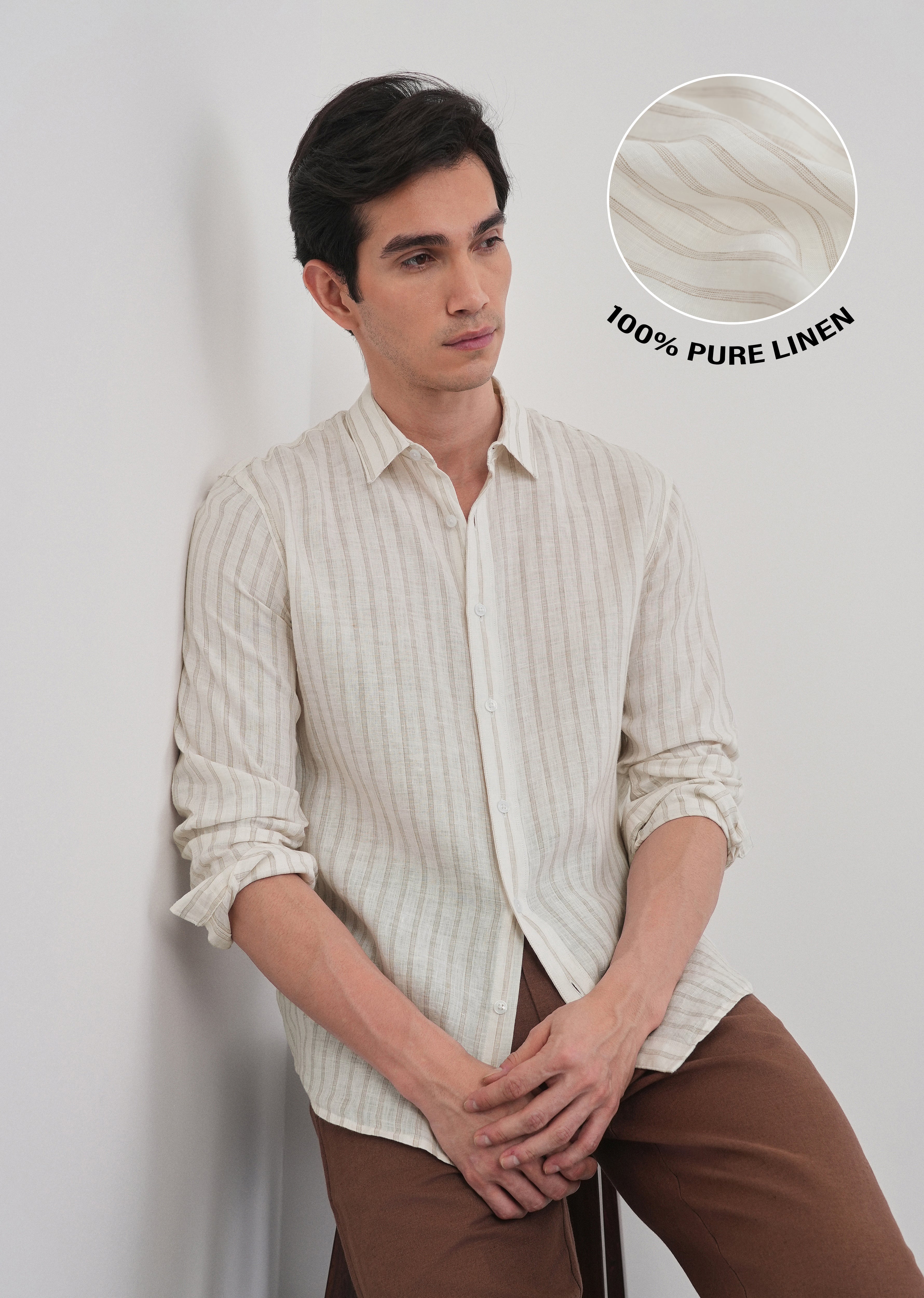 100% Linen Off-White Classic Stripe Shirt