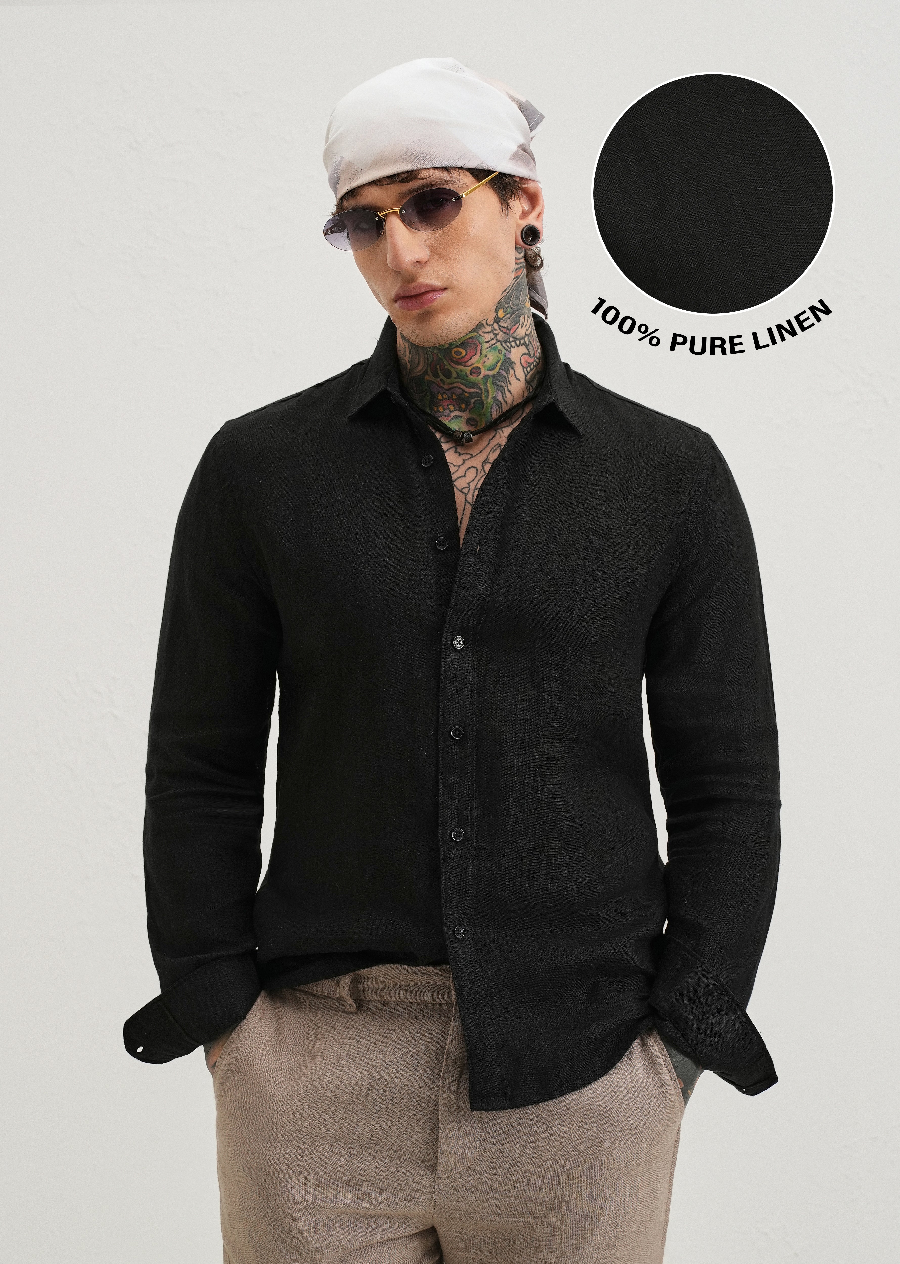 100% Pure Heather Black Linen Shirt