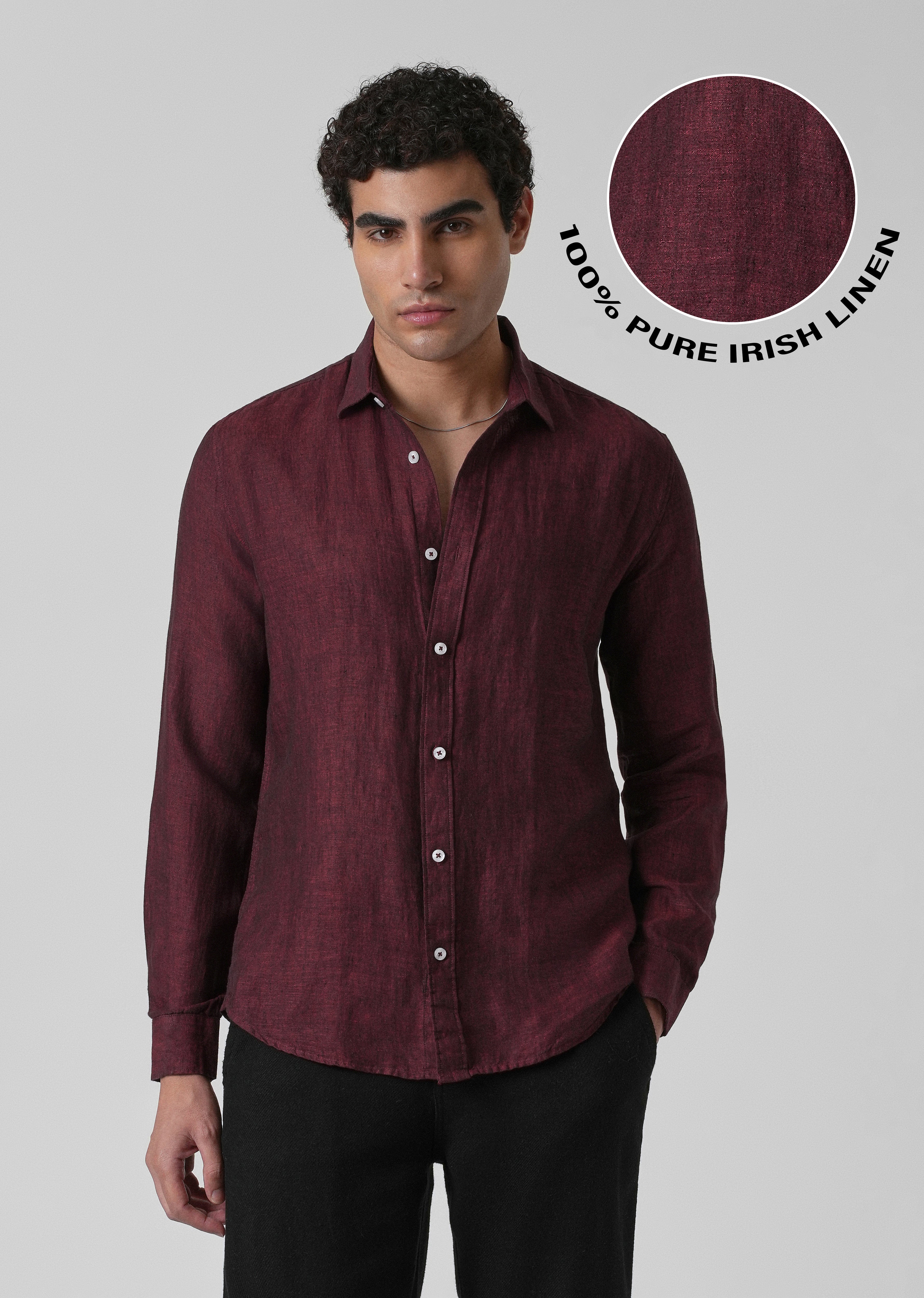 100% Pure Irish Burnt Maroon Linen Shirt