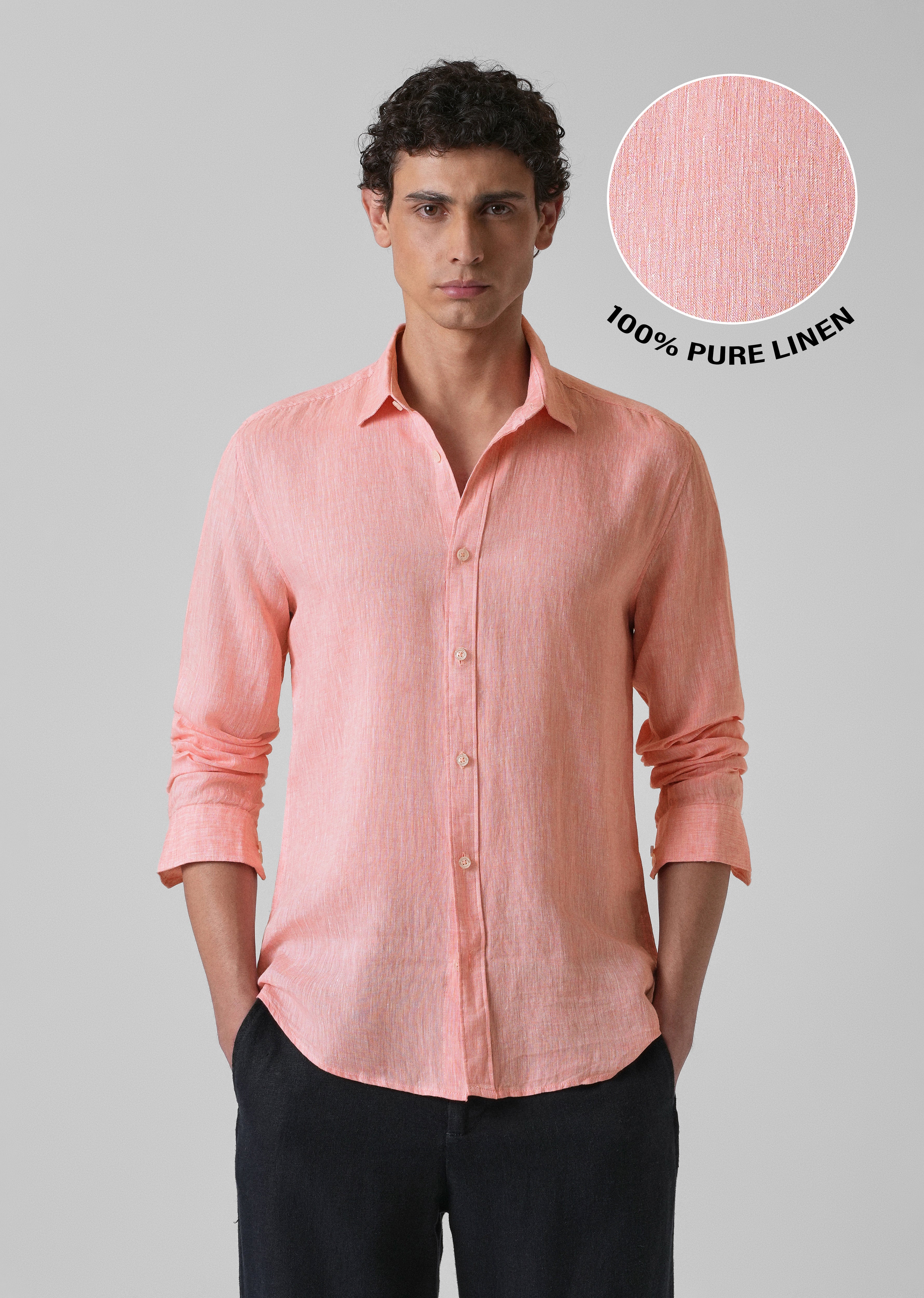 100% Pure Irish Light Peach Linen Shirt