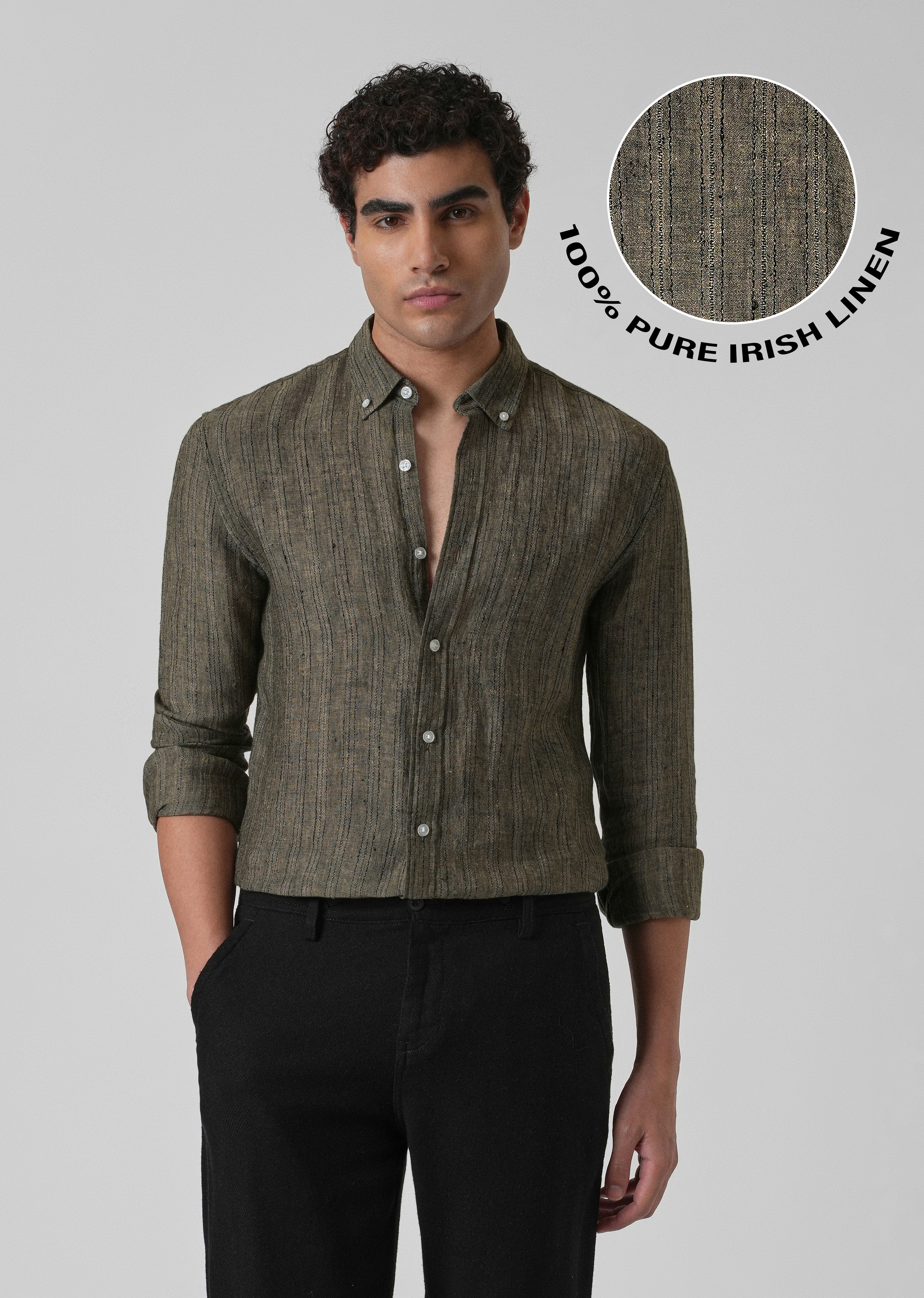 100% Pure Irish Olive Linen Shirt