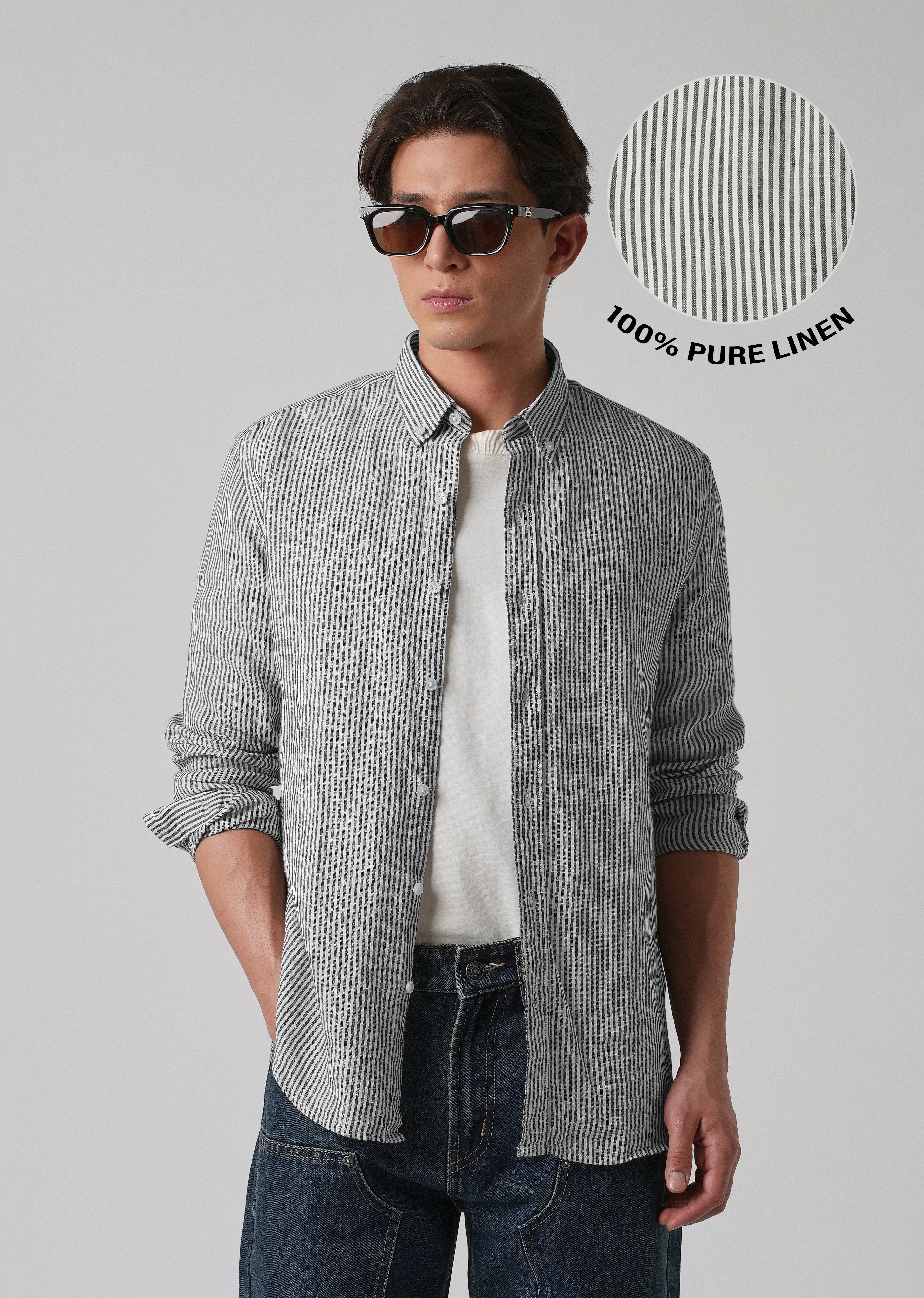100% Pure Irish Pin Stripe Linen Shirt