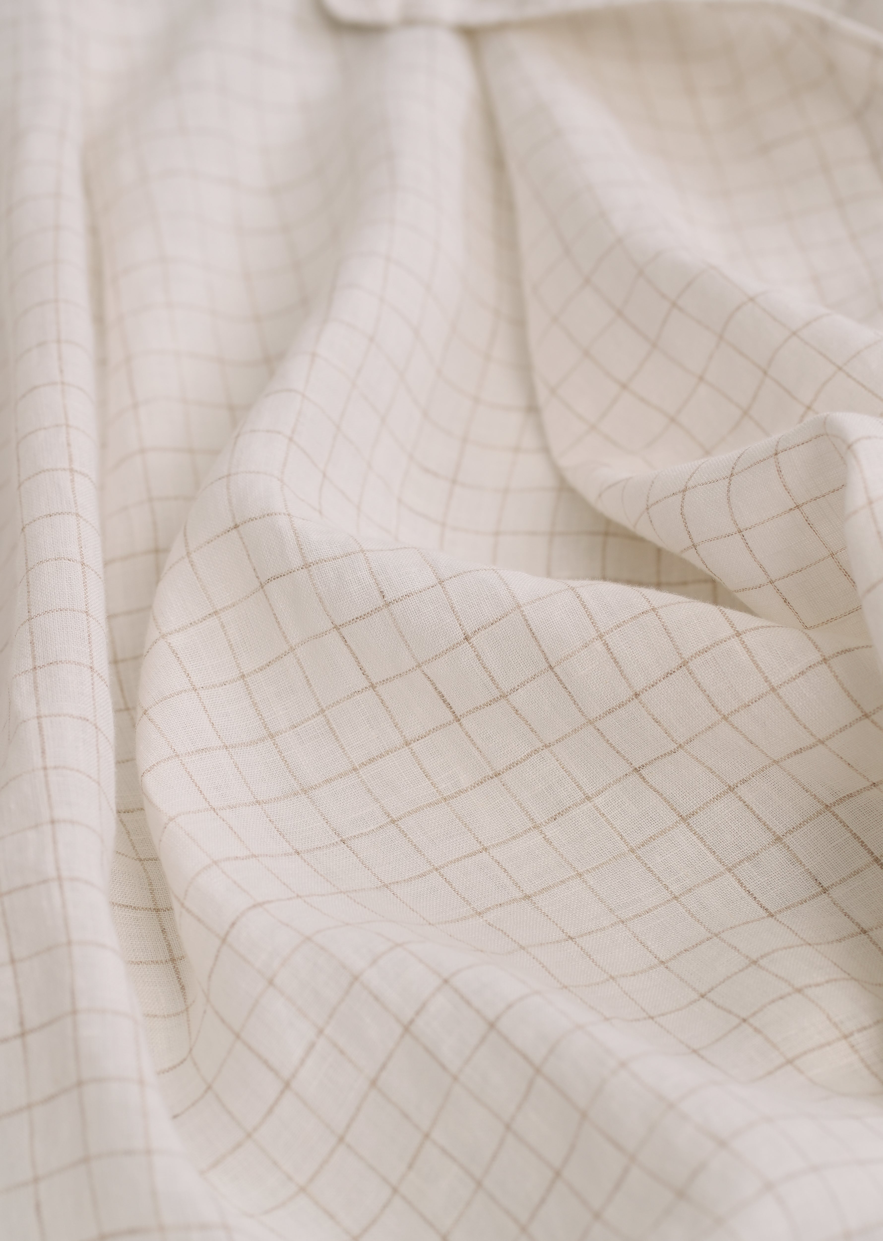 100% Pure Linen Off-White Check Shirt