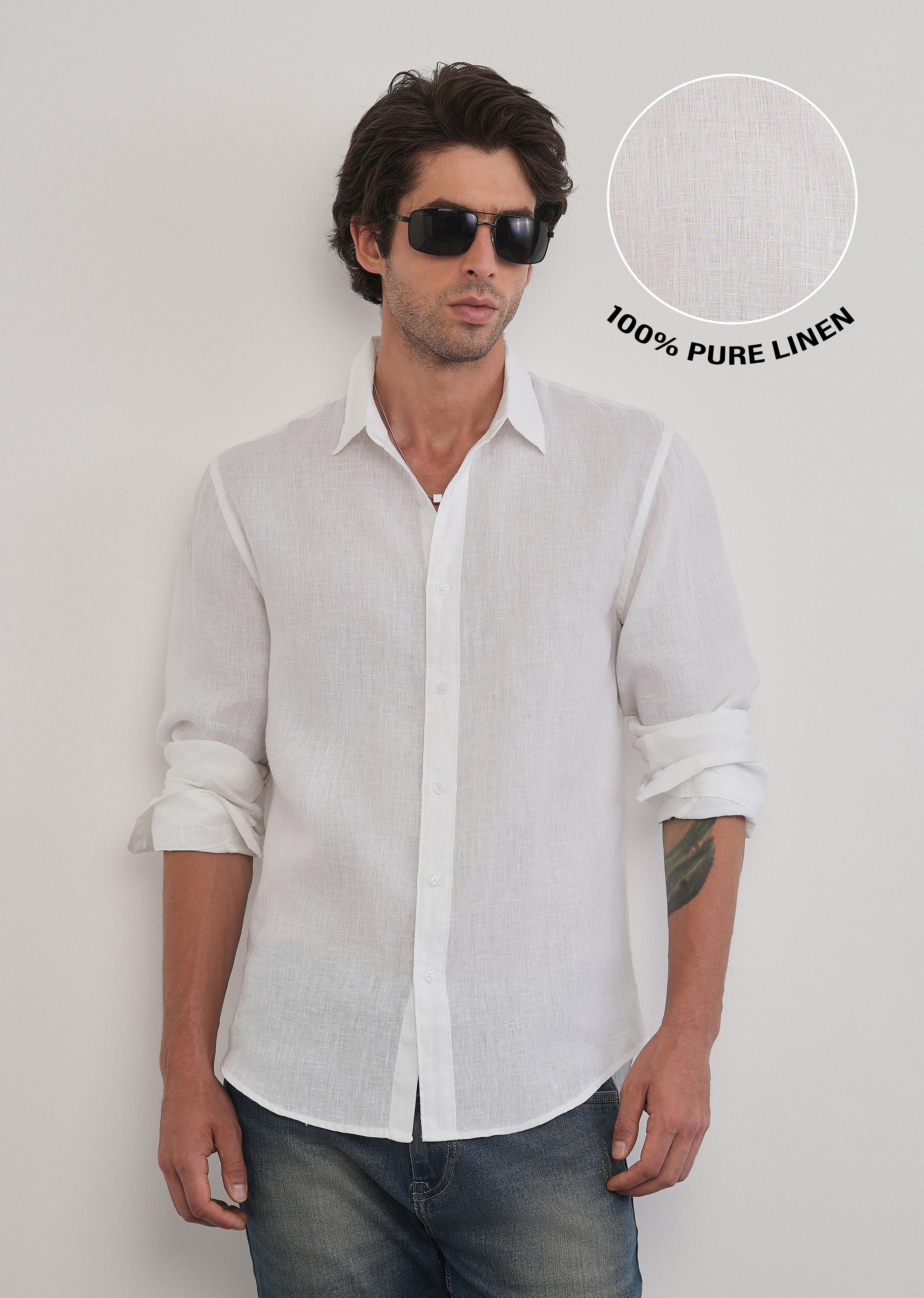 100% Pure Linen White Plain Shirt