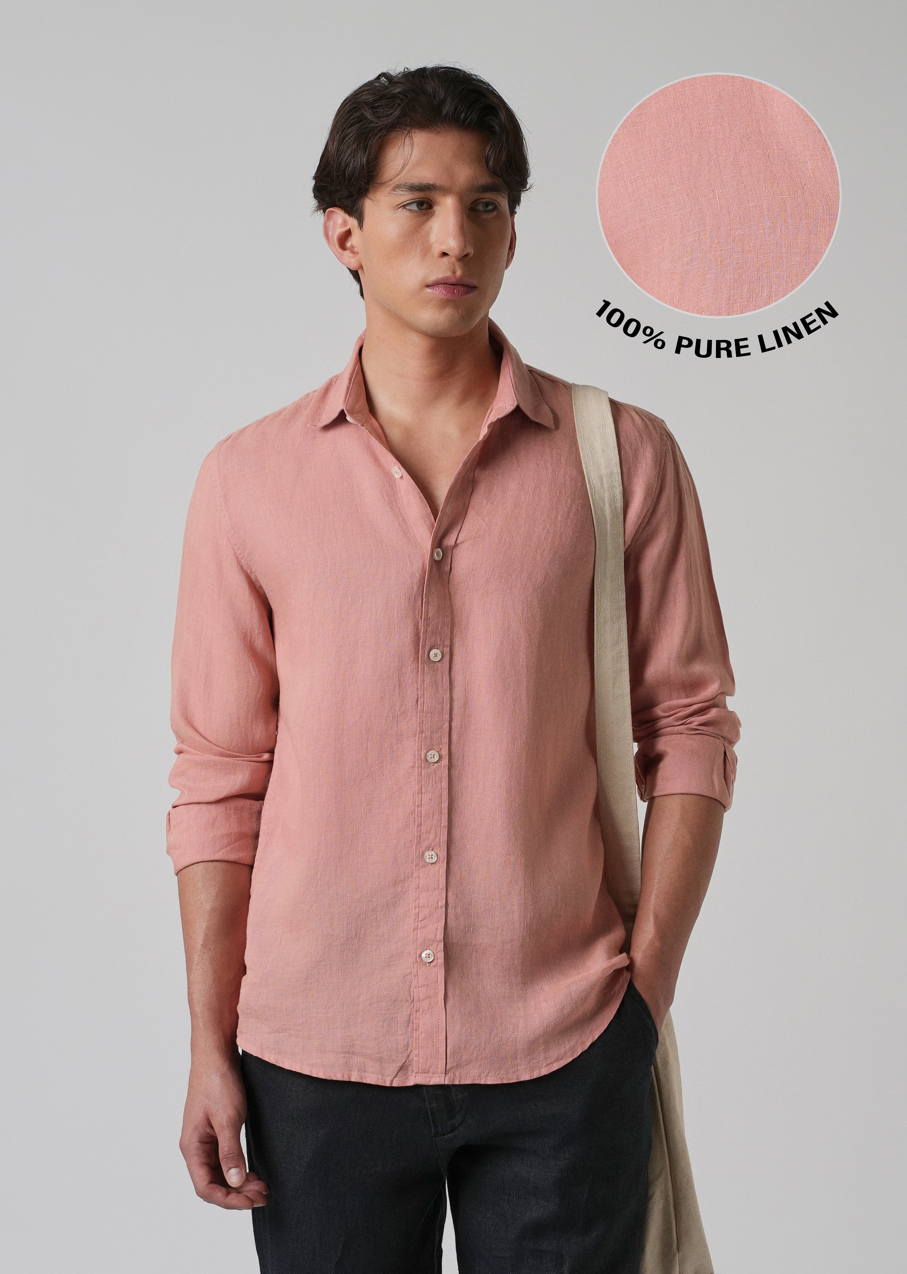 100% Pure Pastel Peach Linen Shirt