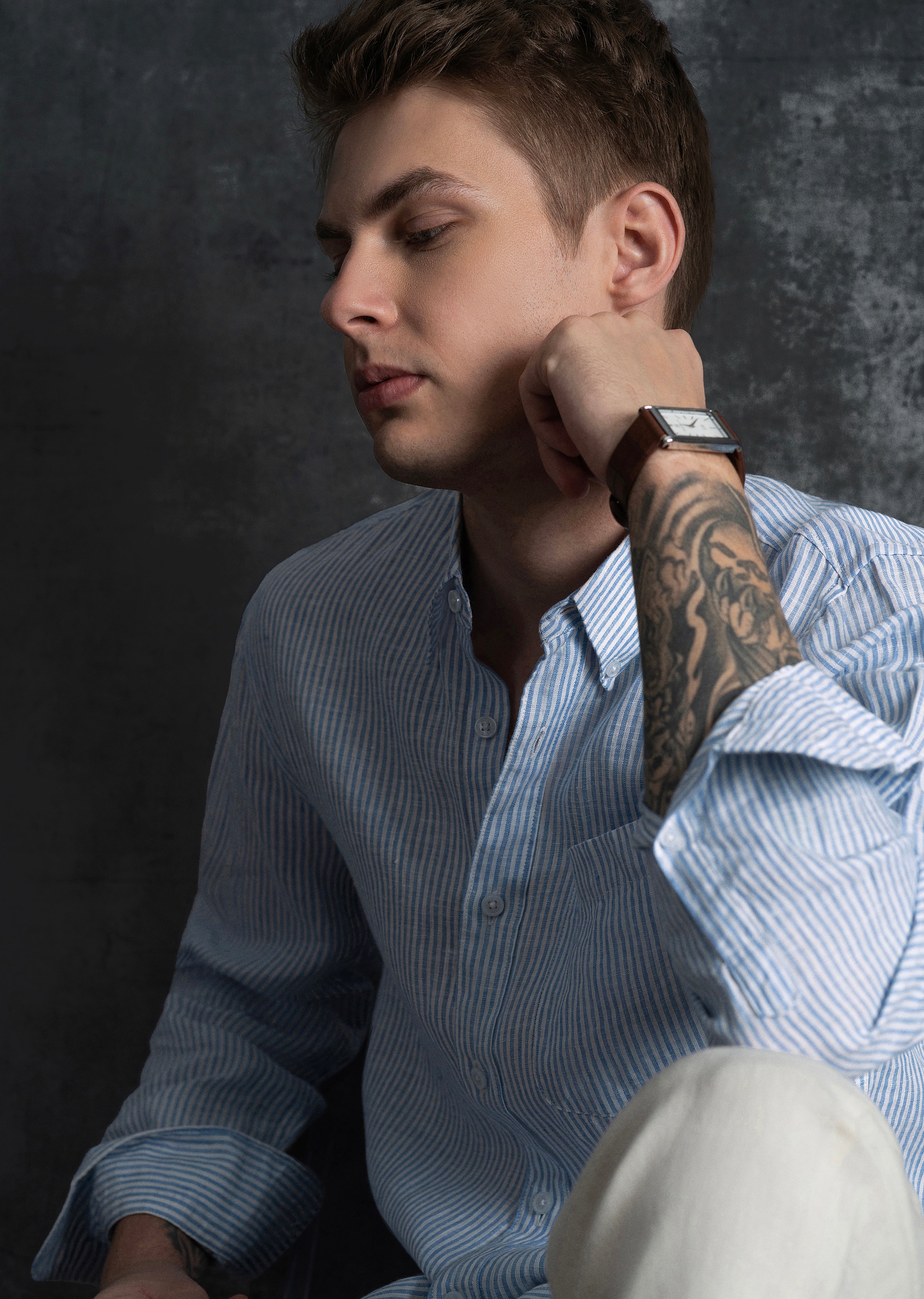 Blue 100% Pure Linen Stripe Shirt
