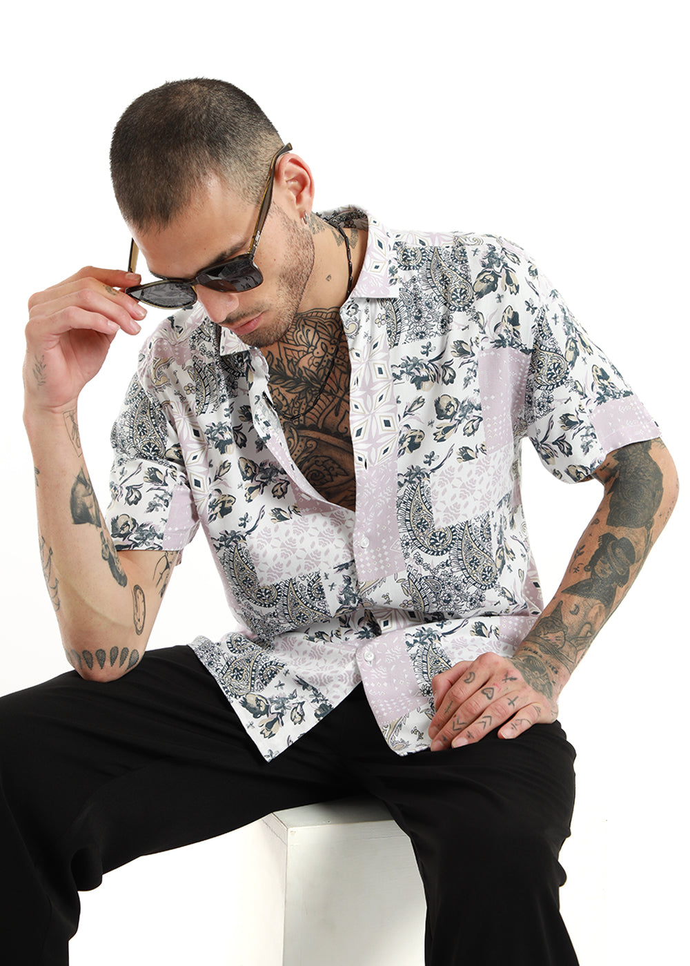 Damask Print Half Sleeve Shirt