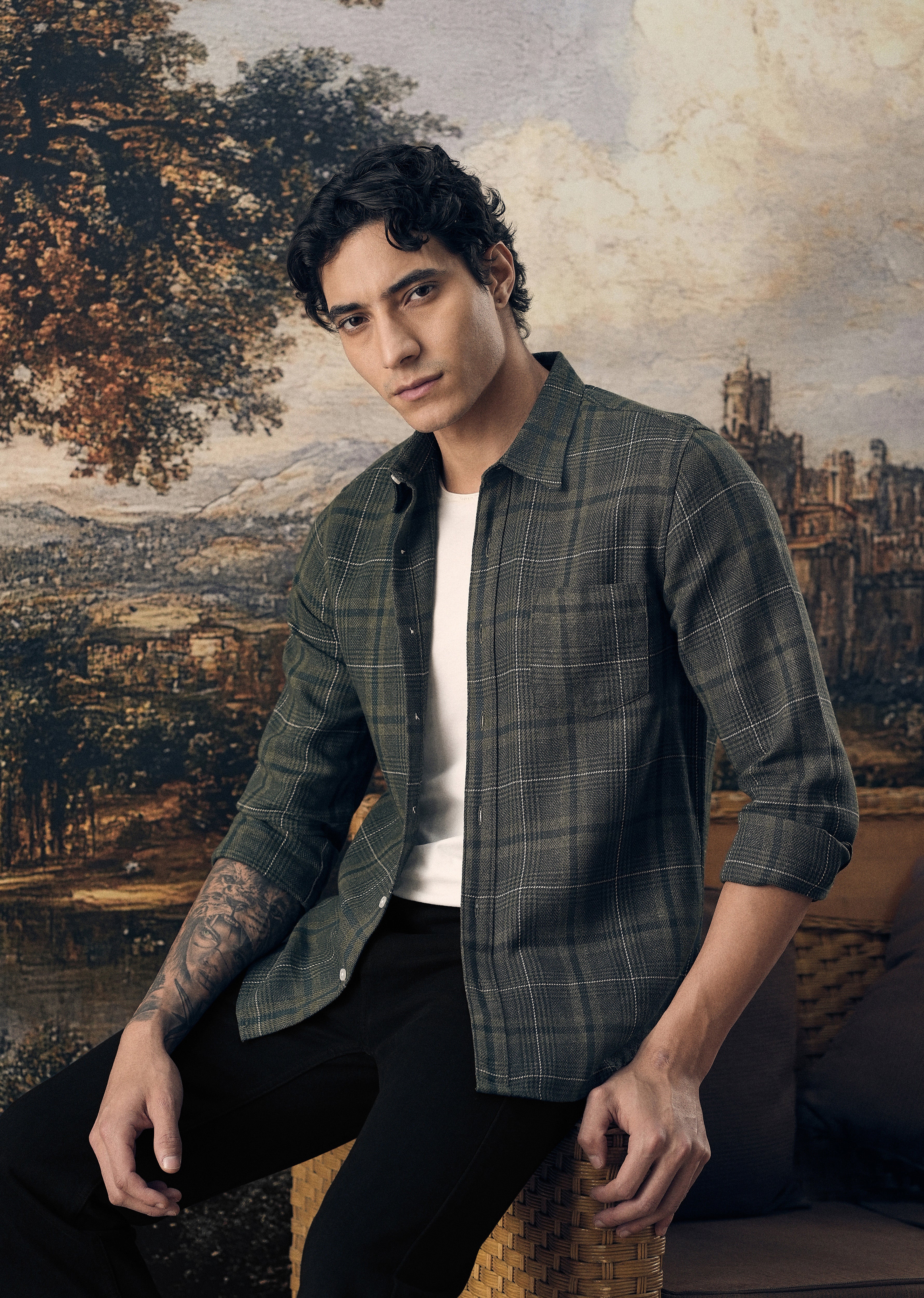 Olive Green Glen Plaid Check Shirt