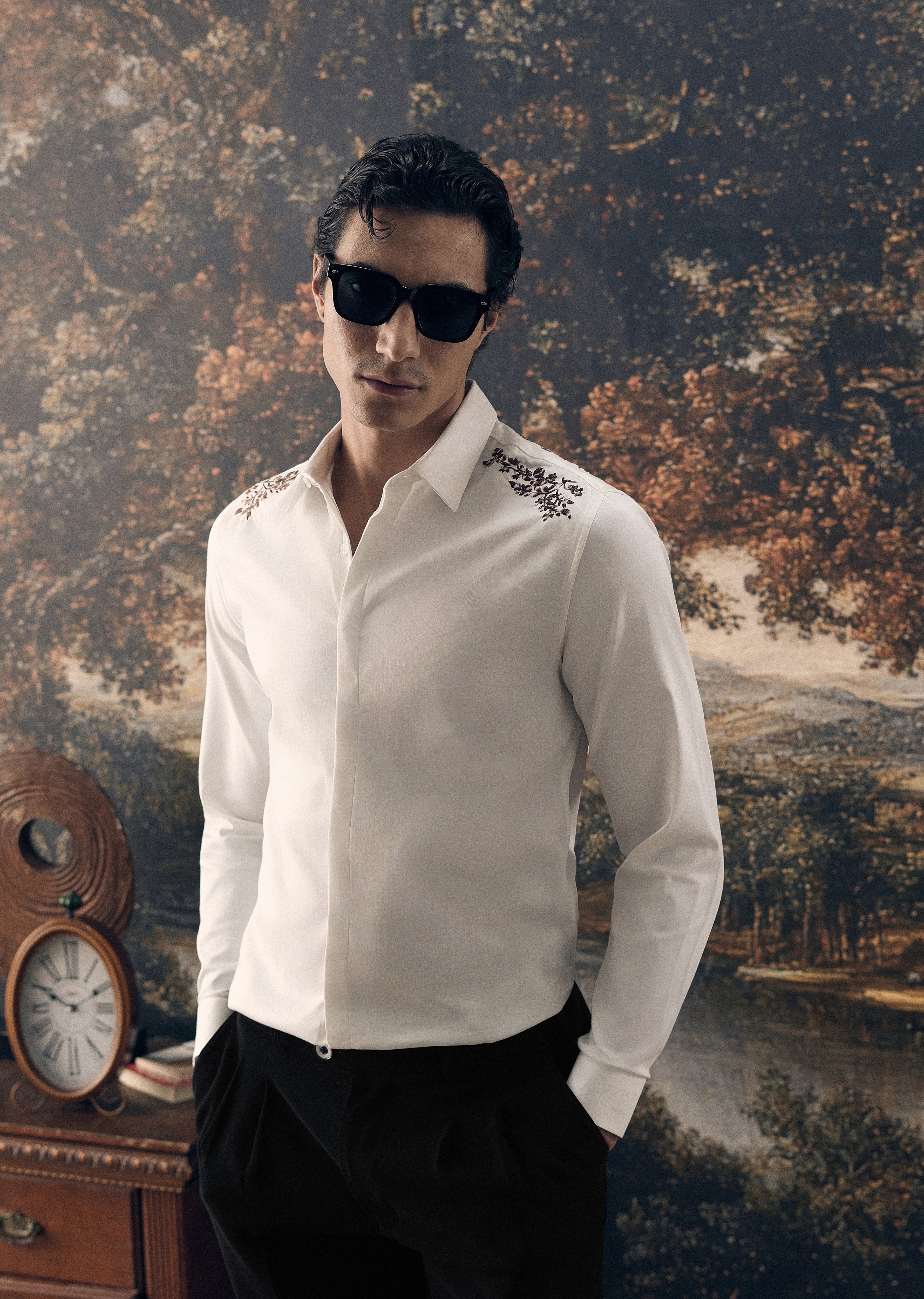 White Shoulder Embroidery Designer Shirt
