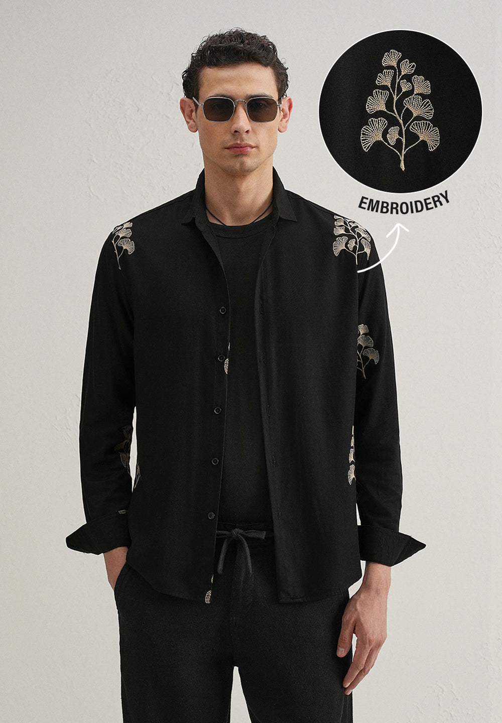 Black Motif Embroidery Shirt