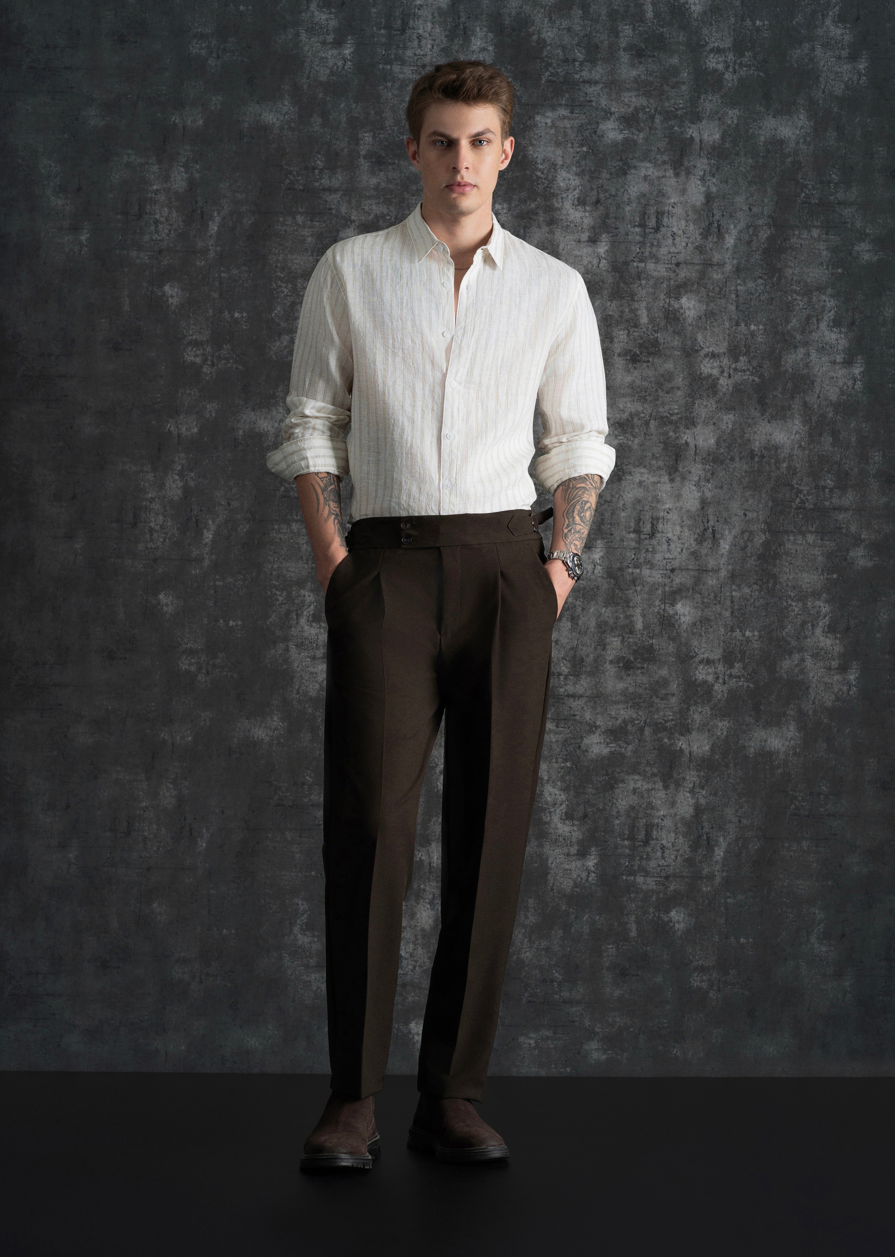 100% Linen Off-White Classic Stripe Shirt