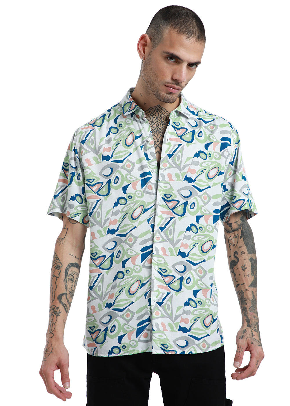 Streaked Abstract Print half sleeve shirt