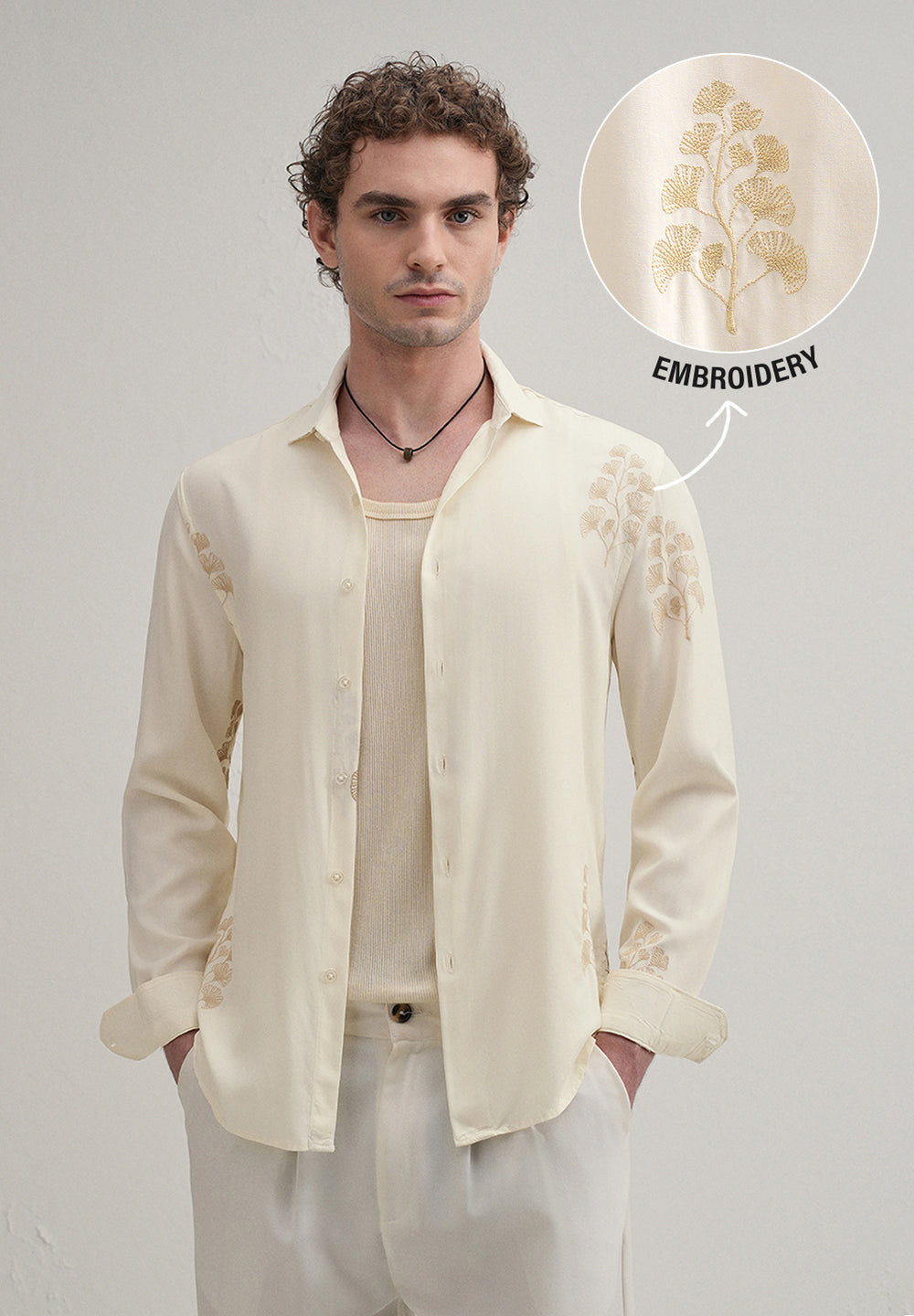 Cream Motif Embroidery Shirt